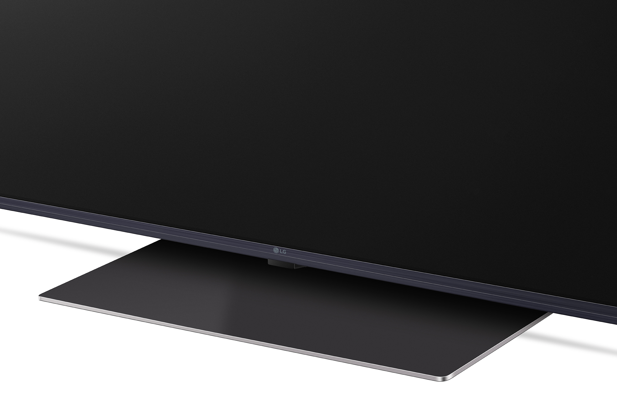 Base de pantalla de TV con color oscuro y logotipo.