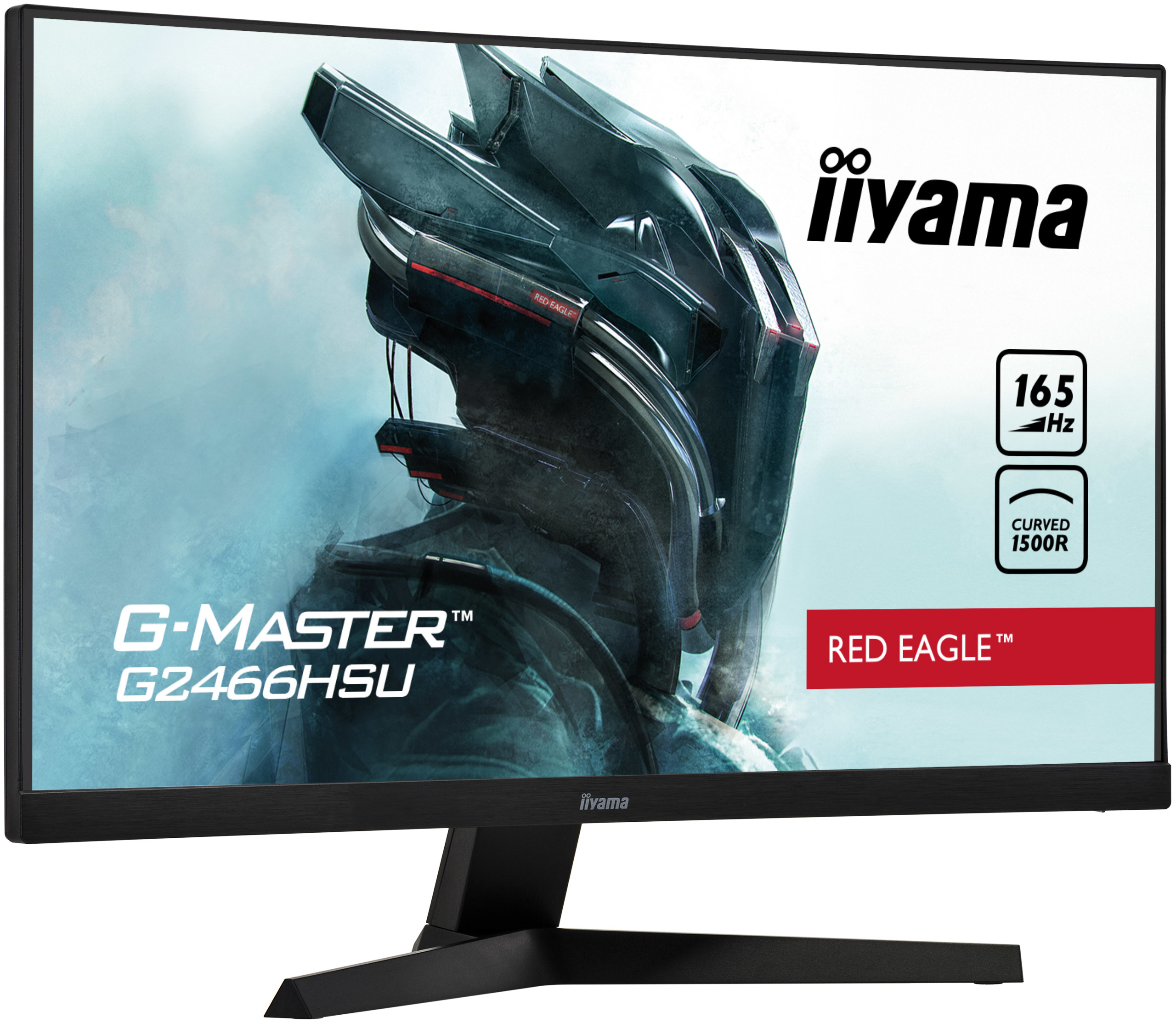 iiyama Monitor. Der Bildschirm zeigt ein futuristisches Bild, mit schwarzem Rahmen und Ständer.