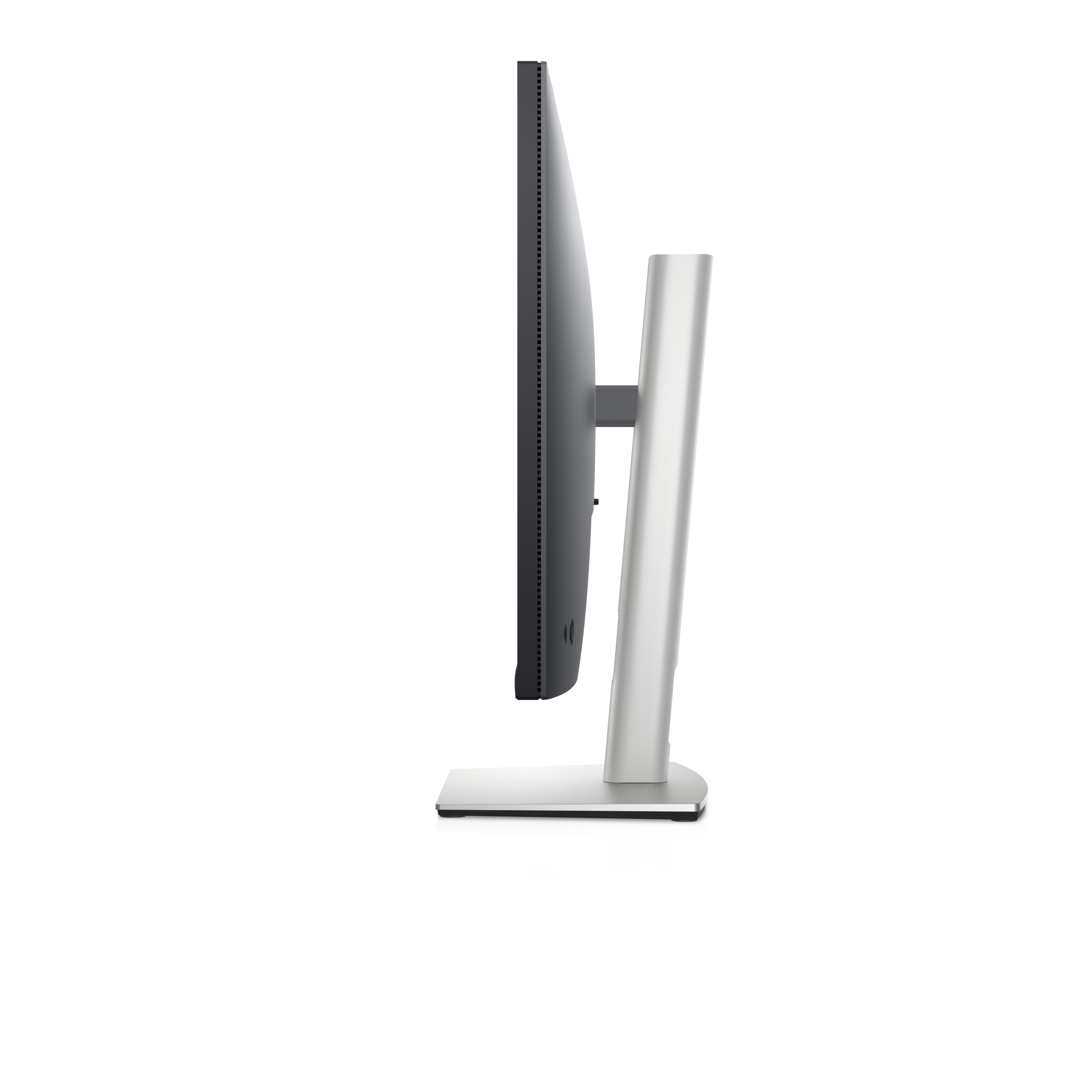 Monitor z boku, pokazujący krawędź ekranu i podstawę. Podstawa jest srebrna.