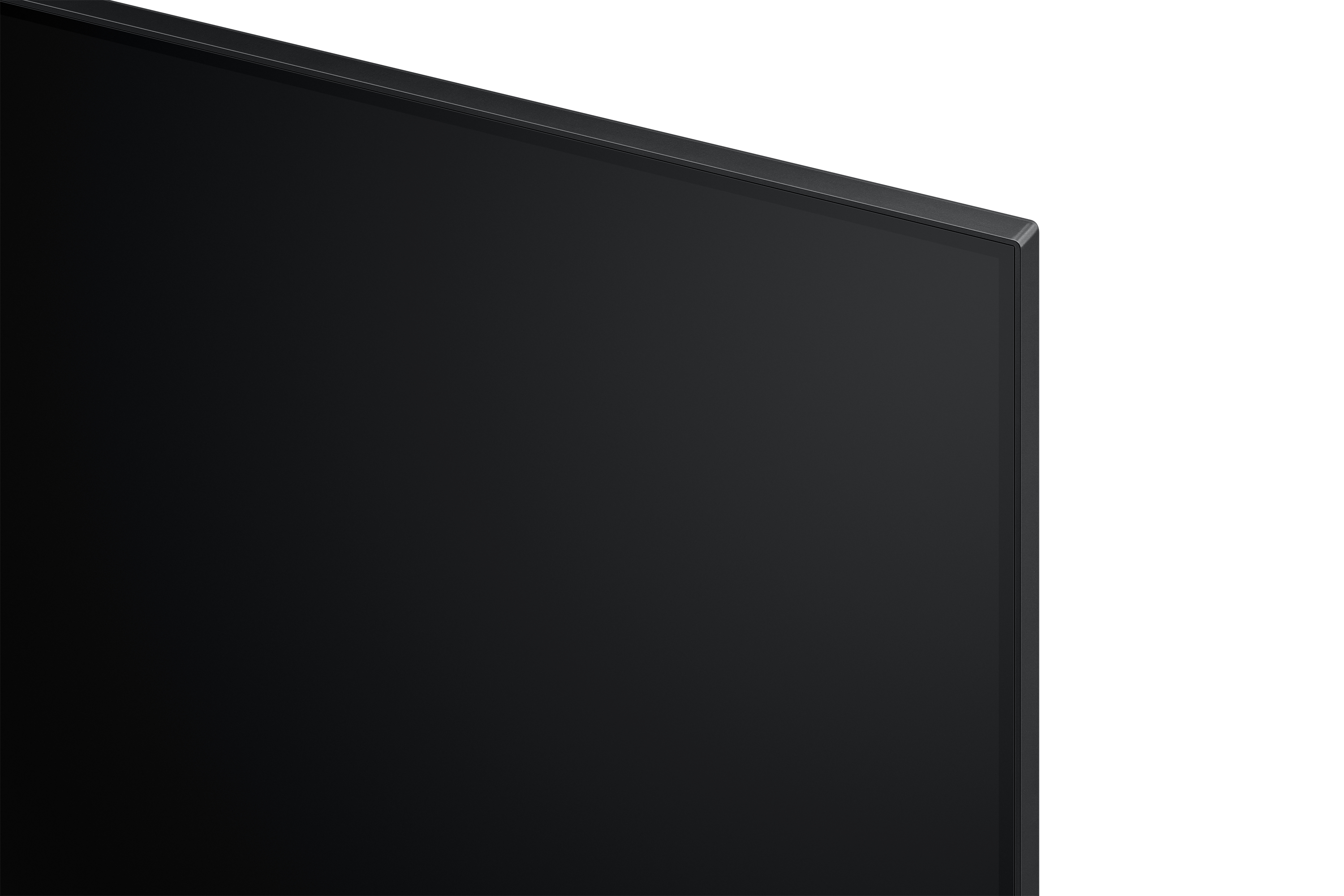 Primo piano dell'angolo di uno schermo TV nero, che mostra il bordo.
