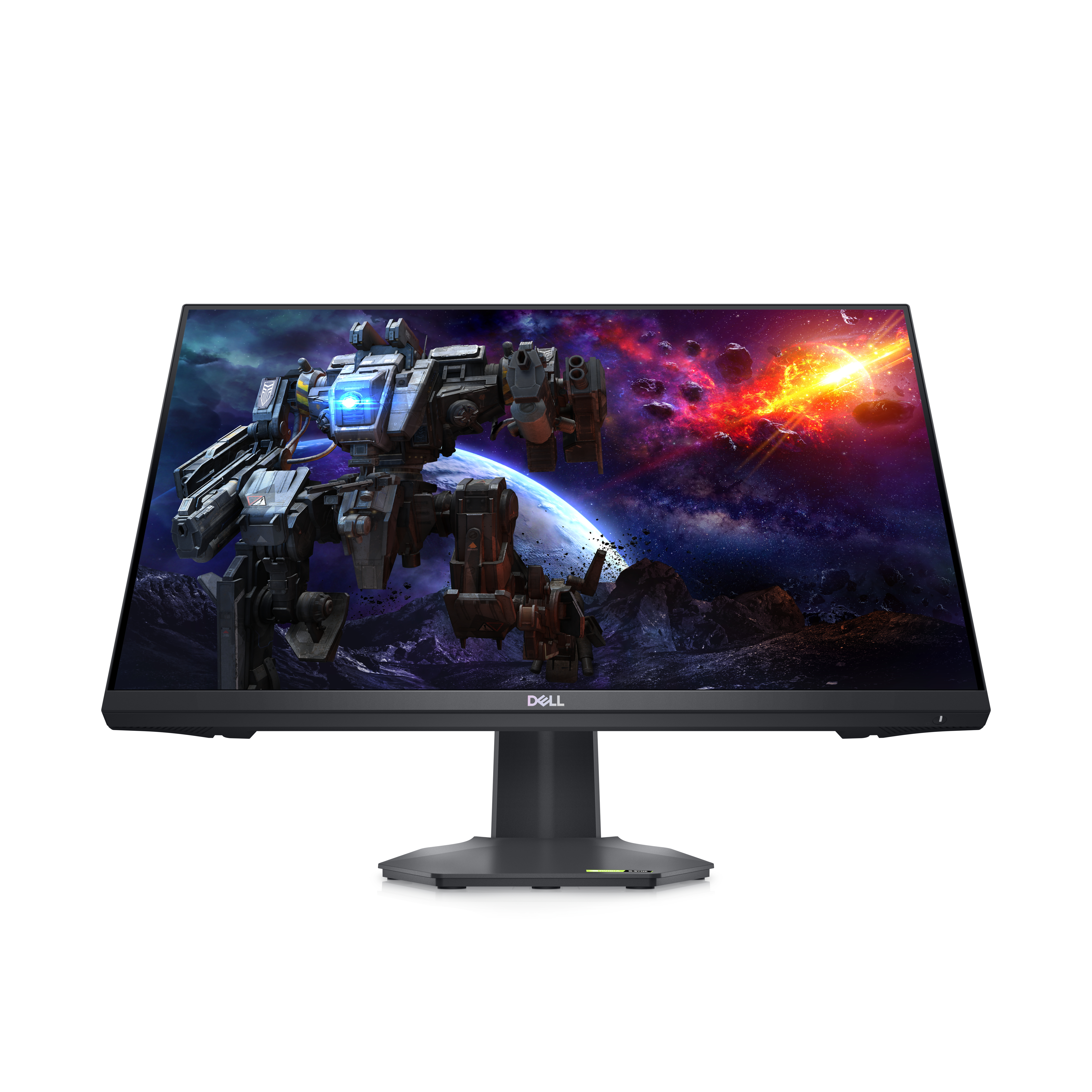 Ein Dell-Monitor, der ein Roboterbild auf weißem Hintergrund anzeigt.