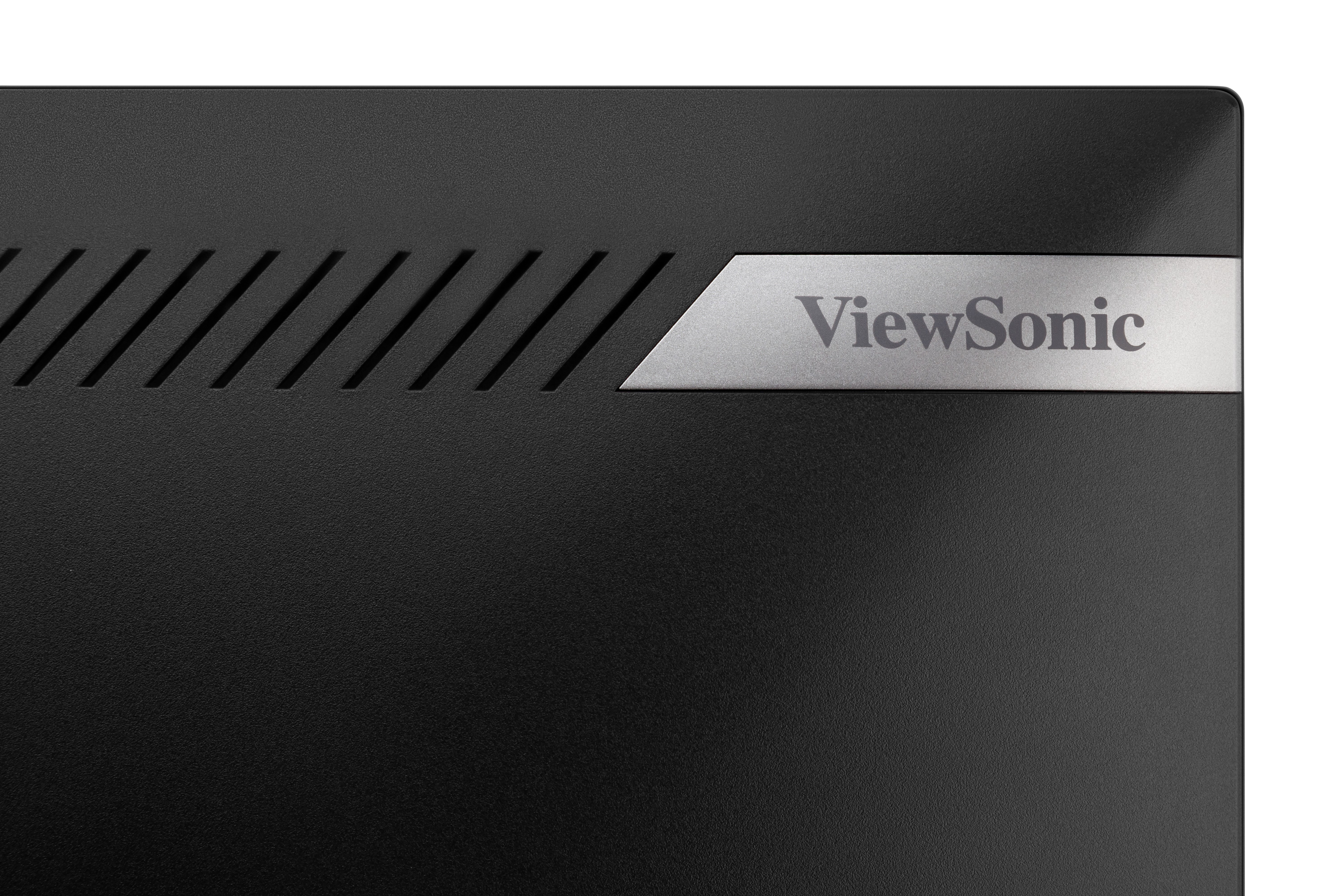 Siyah bir monitörün yakın çekimi. ViewSonic logosu yan tarafta görülebilir.