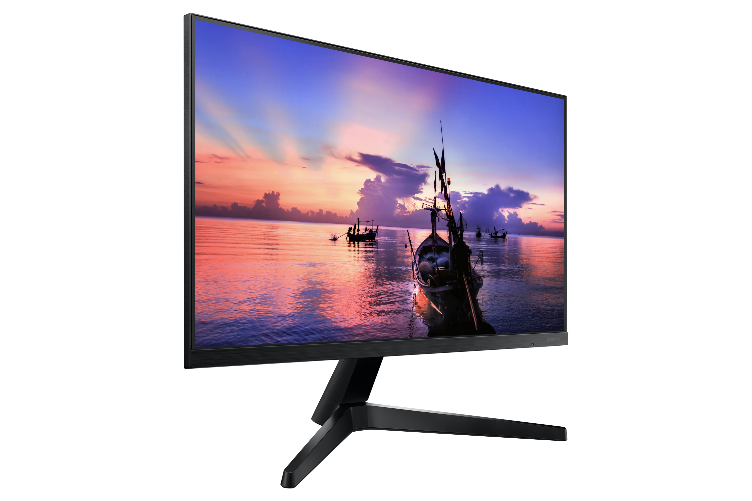 Un monitor che mostra un tramonto su una scena costiera.