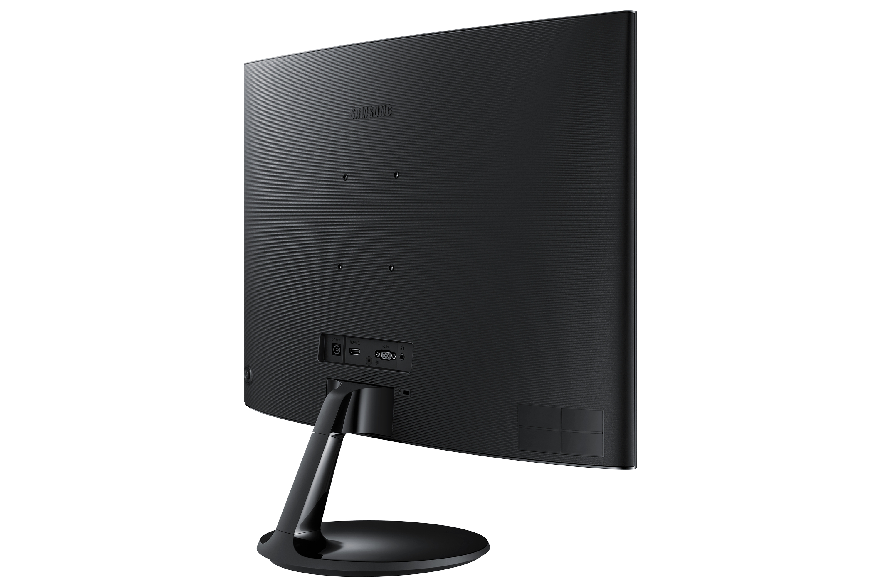 Widok z tyłu czarnego monitora komputera z portami i logo Samsung.