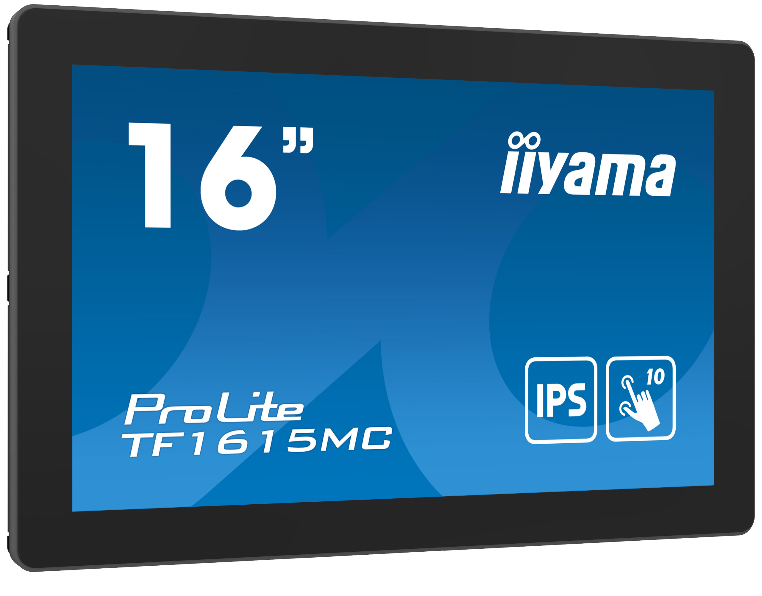 Tablet wyświetla niebieski ekran z tekstem '16"' i 'iiyama'.
