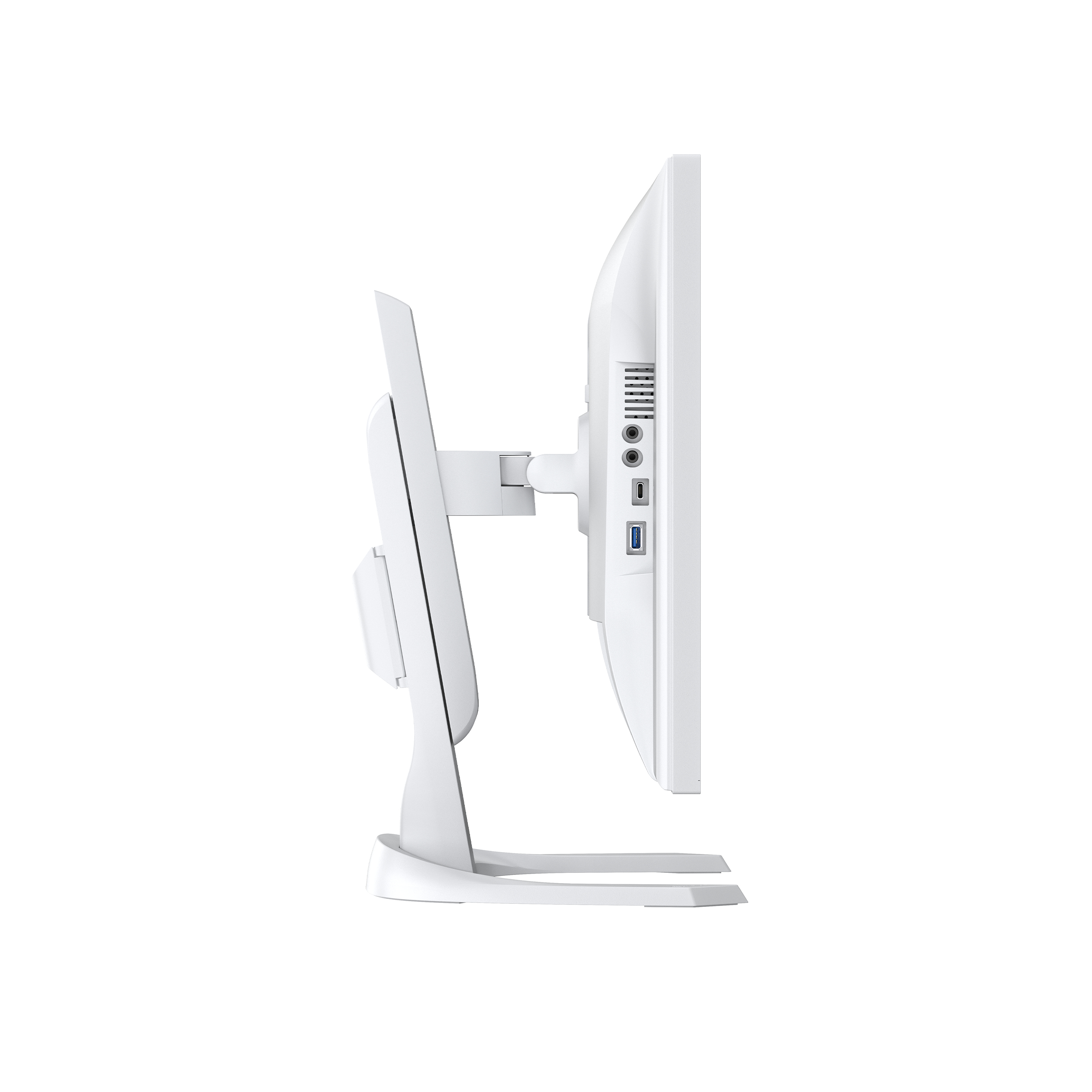 Biały monitor komputera w profilu, z białym tłem.