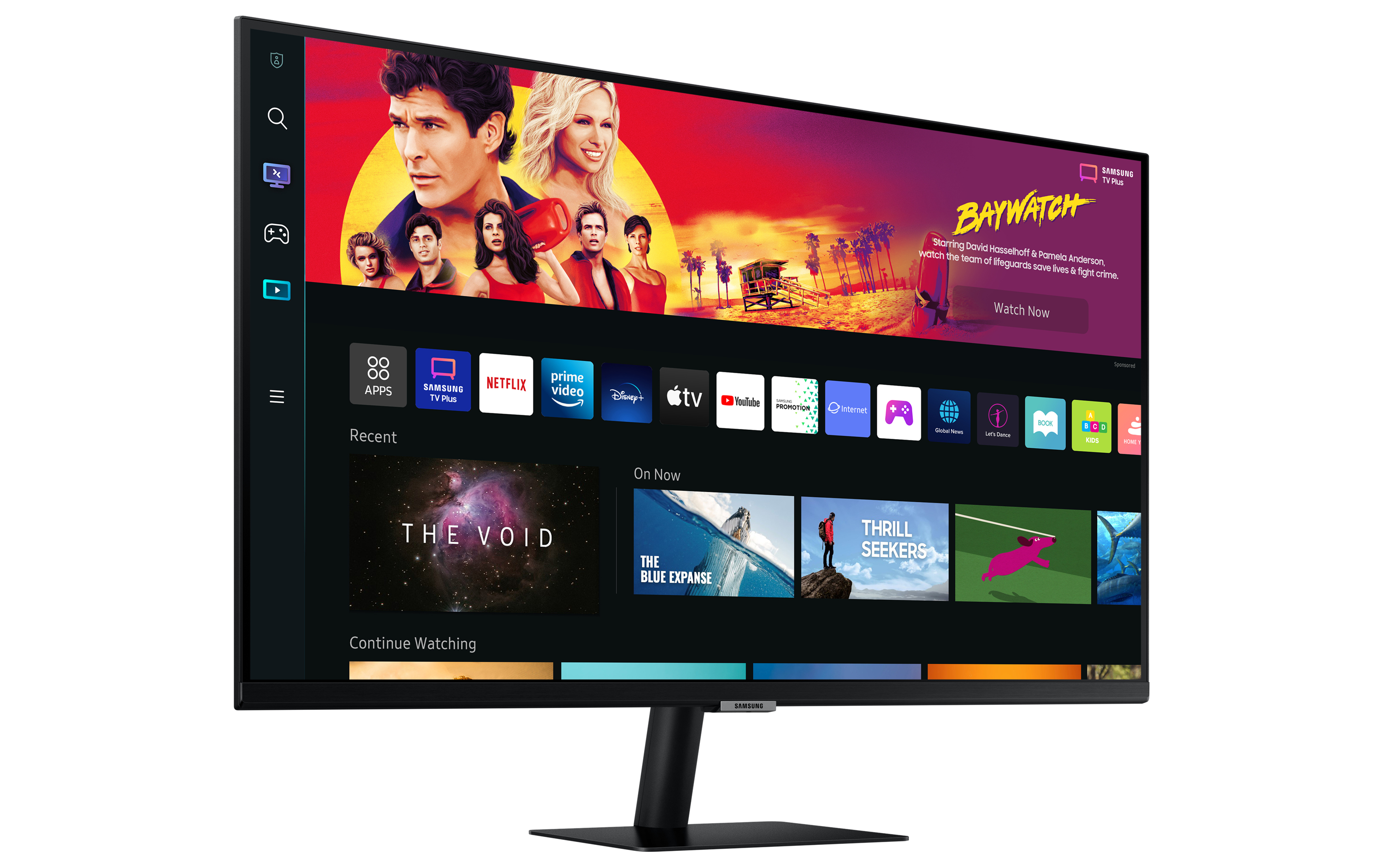 Un televisore Samsung che mostra un'interfaccia di streaming.