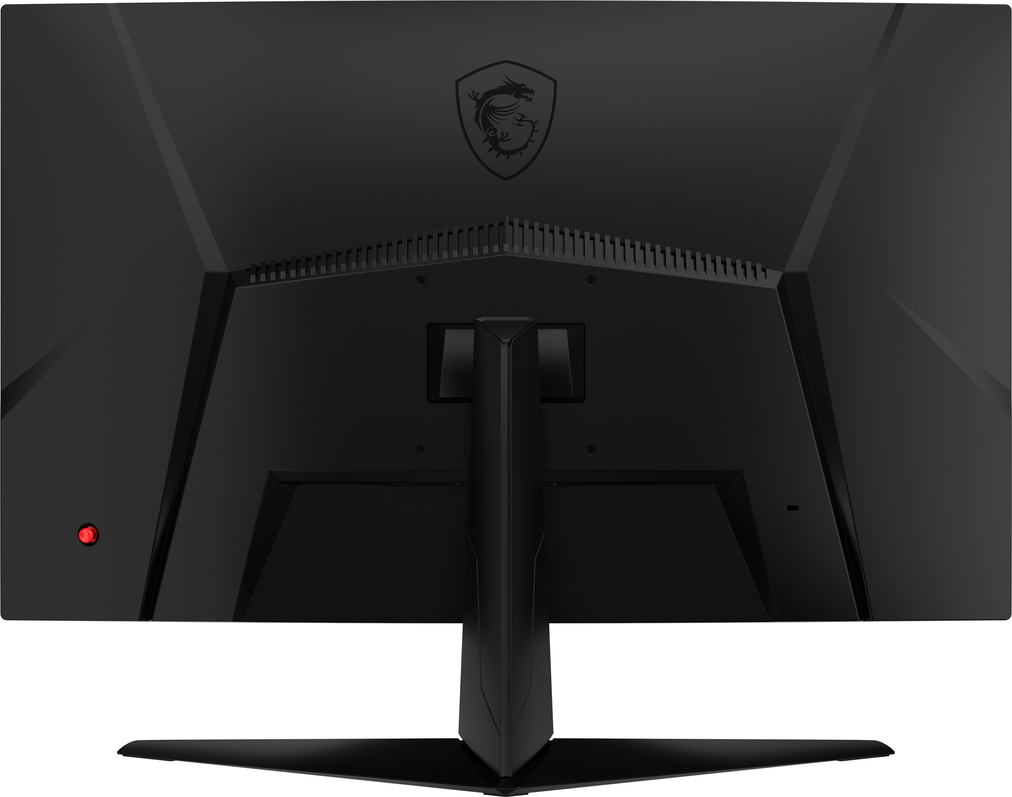 Retro di un monitor MSI nero. Il logo MSI è visibile in alto.