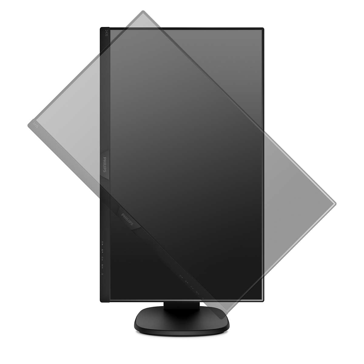 Monitor Philips nero con display angolato.