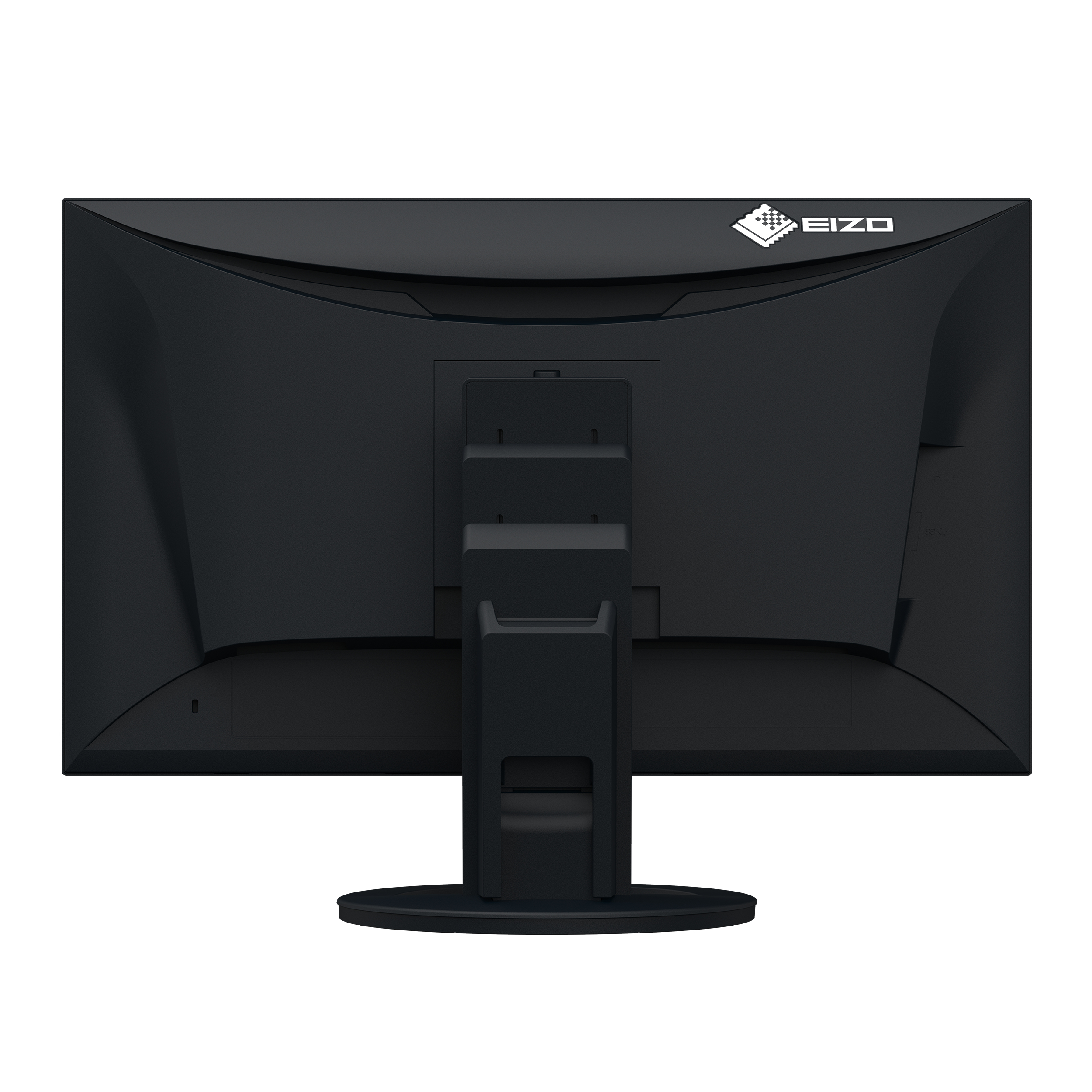 Black EIZO monitor rear view. It has a stand and a logo at the top.