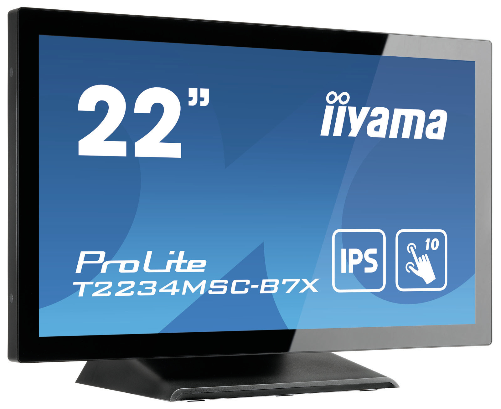 Ein 22" iiyama-Monitor mit blauem Bildschirm, weißem Text und schwarzem Rahmen.