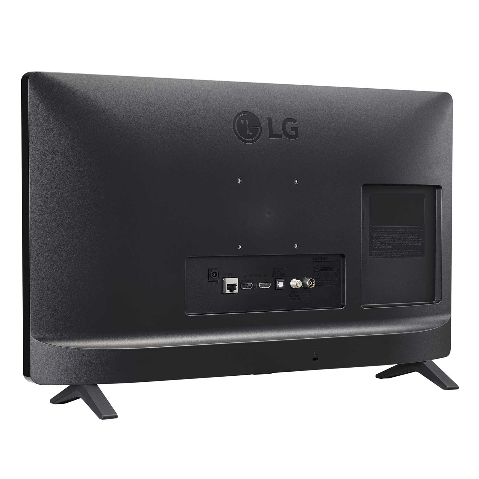 Vista posteriore di un televisore LG che mostra le porte e il logo LG.