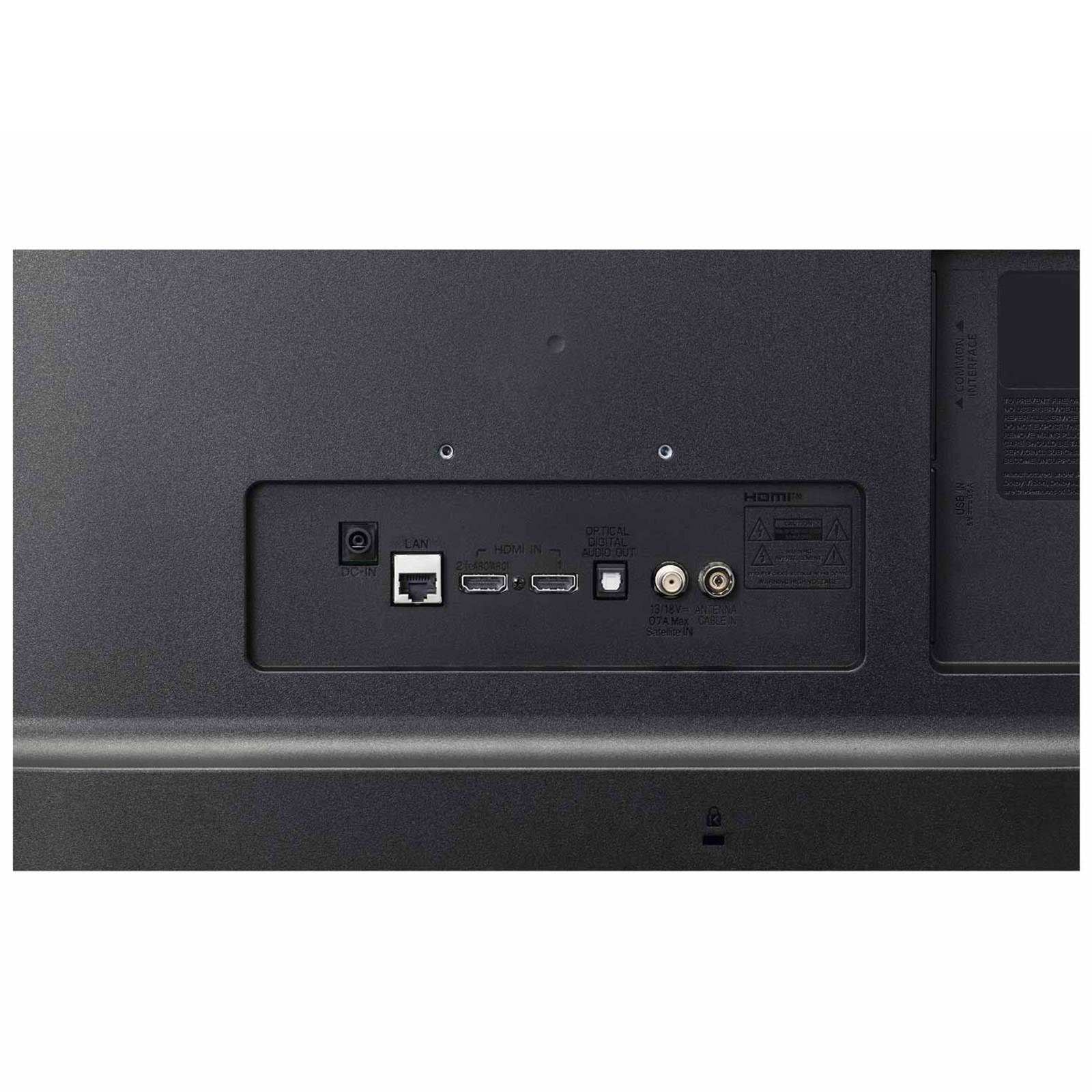 Il retro di un monitor mostra le porte per l'alimentazione, HDMI e altre connessioni.