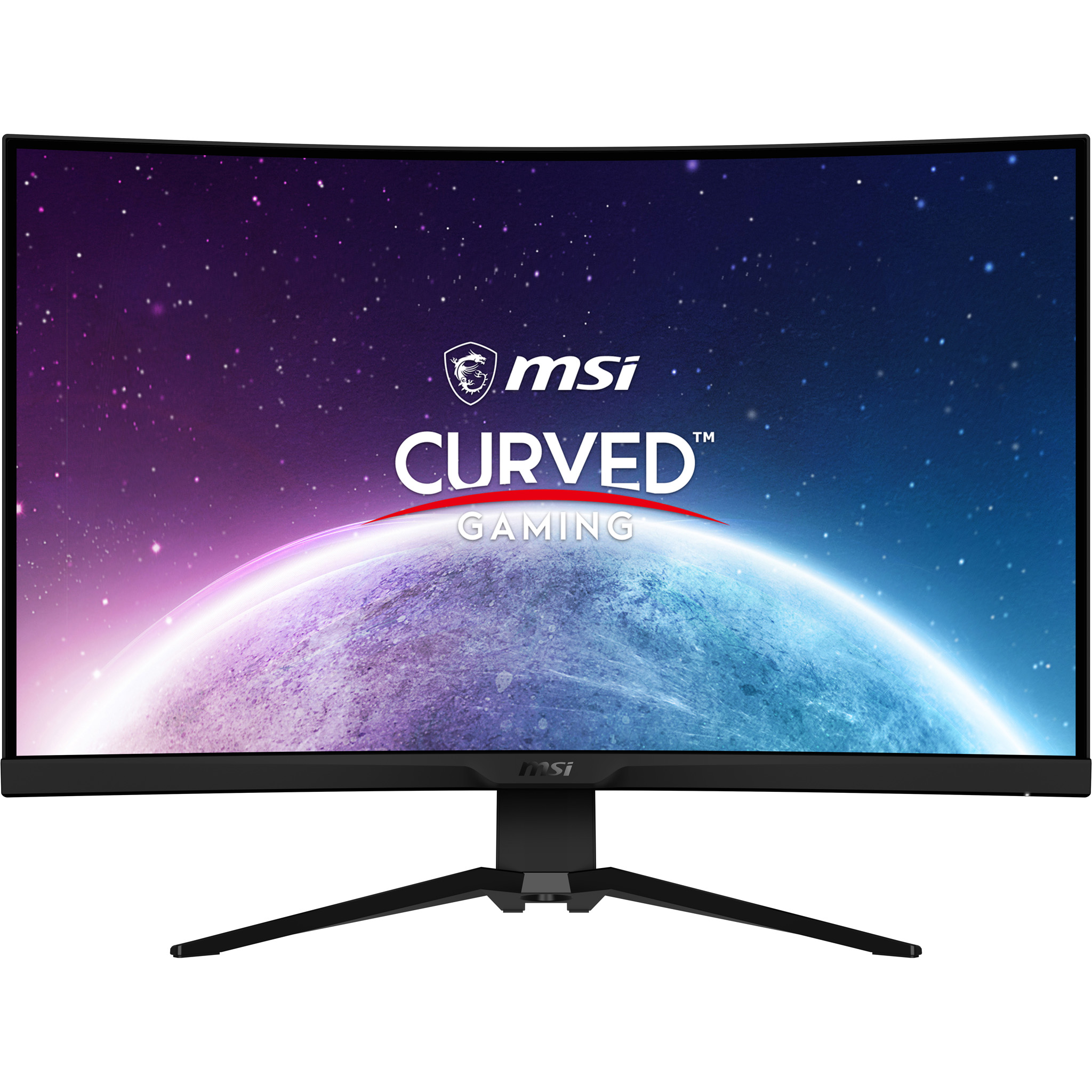 MSI Curved Gaming Monitor zeigt eine Weltraumszene mit dem MSI Curved Gaming Logo.