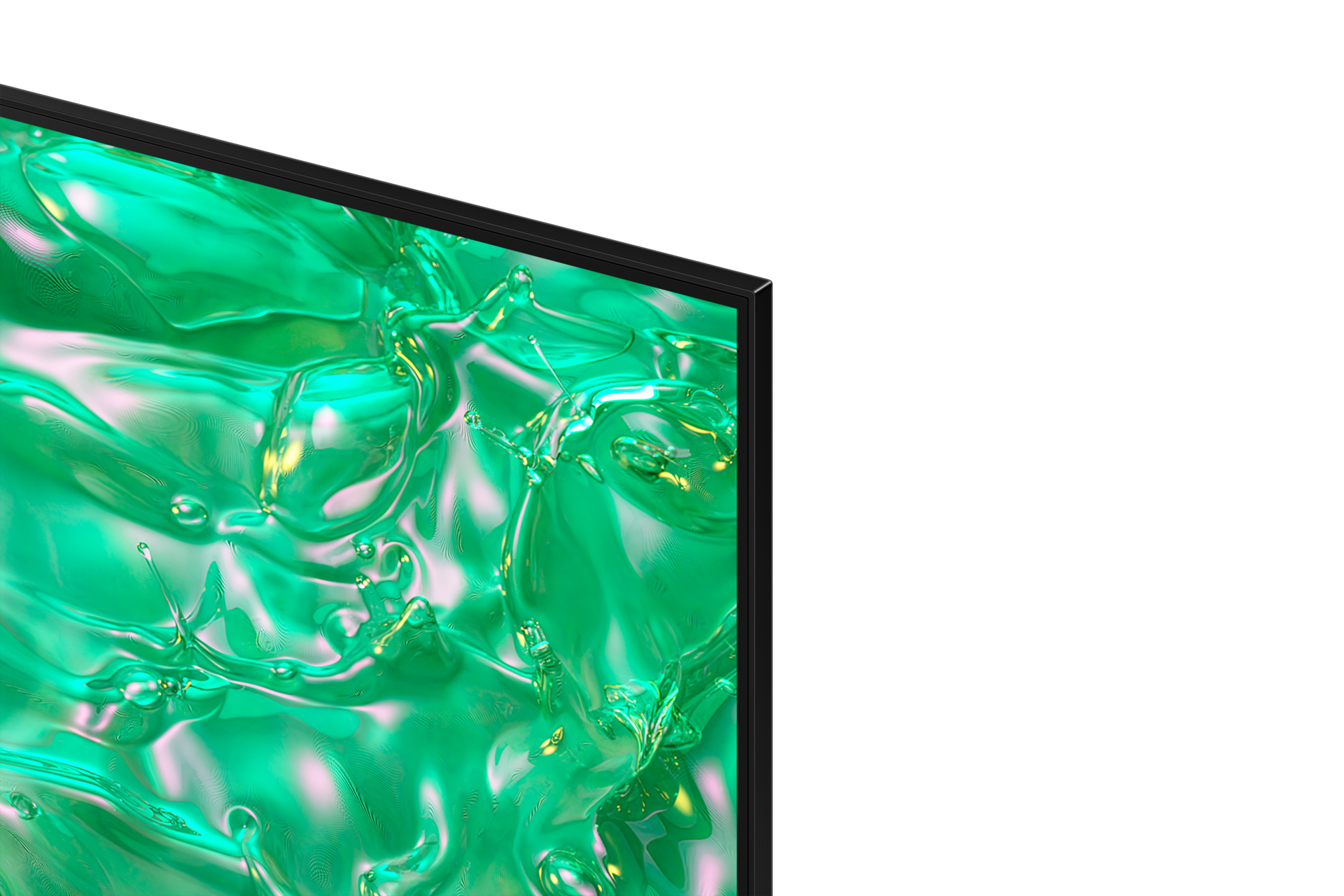 Gros plan d'un écran de télévision, montrant des couleurs vives et une finition brillante.