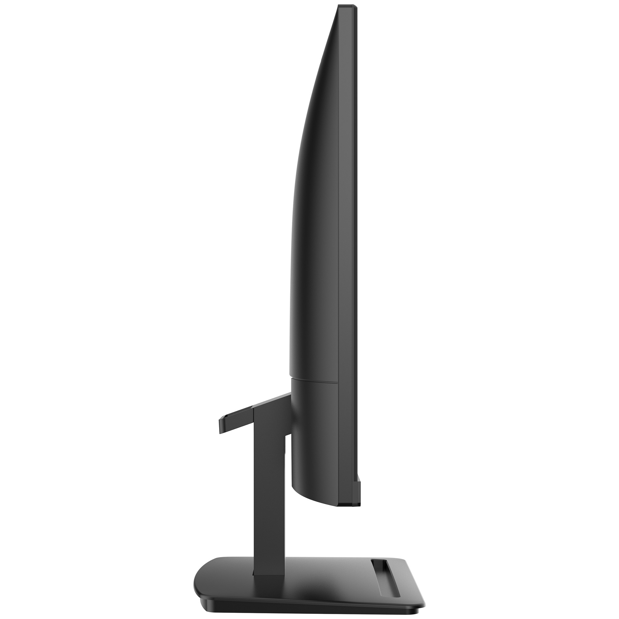 Czarny monitor komputera, widok z boku, na białym tle.