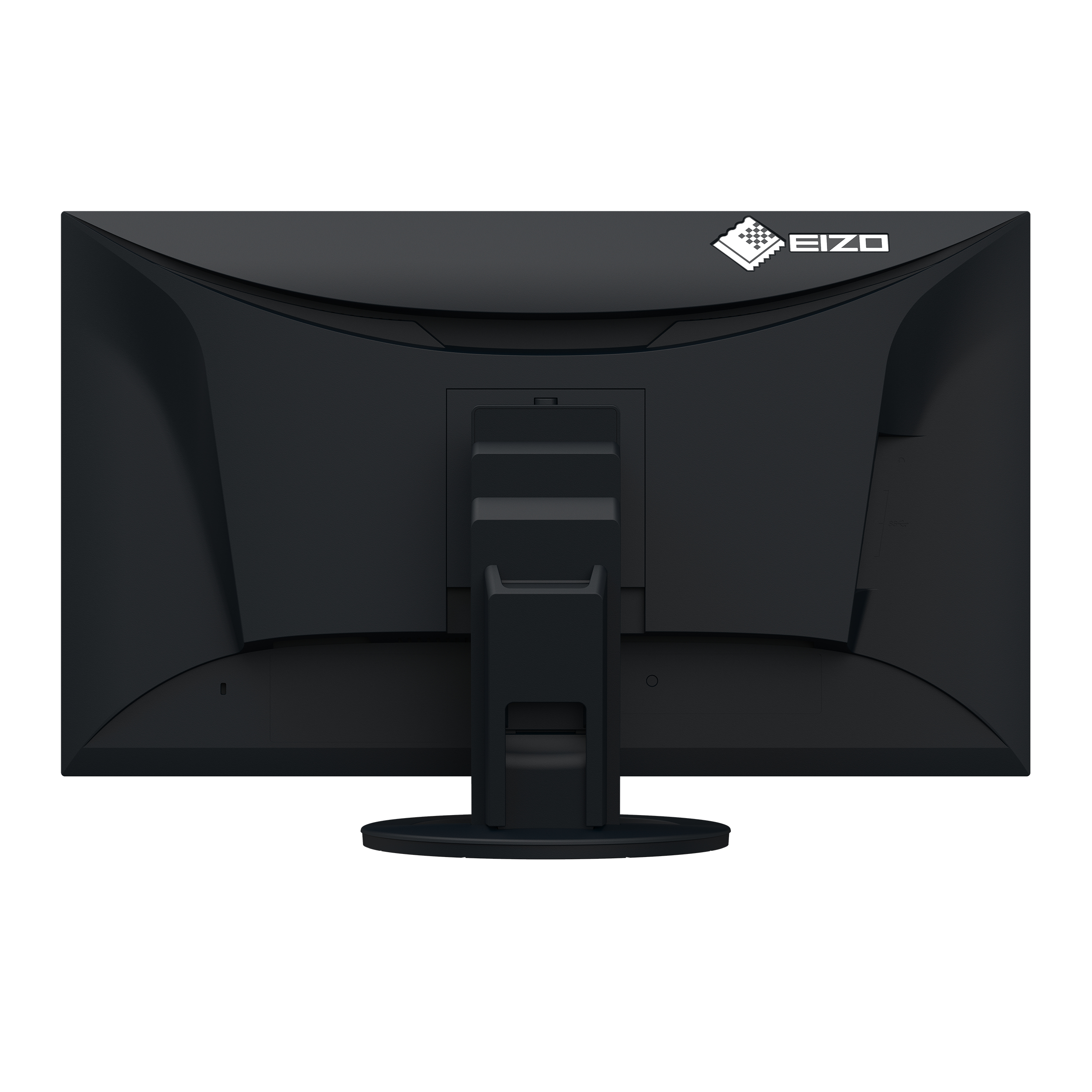 Tył czarnego monitora EIZO z podstawą. Posiada logo EIZO.