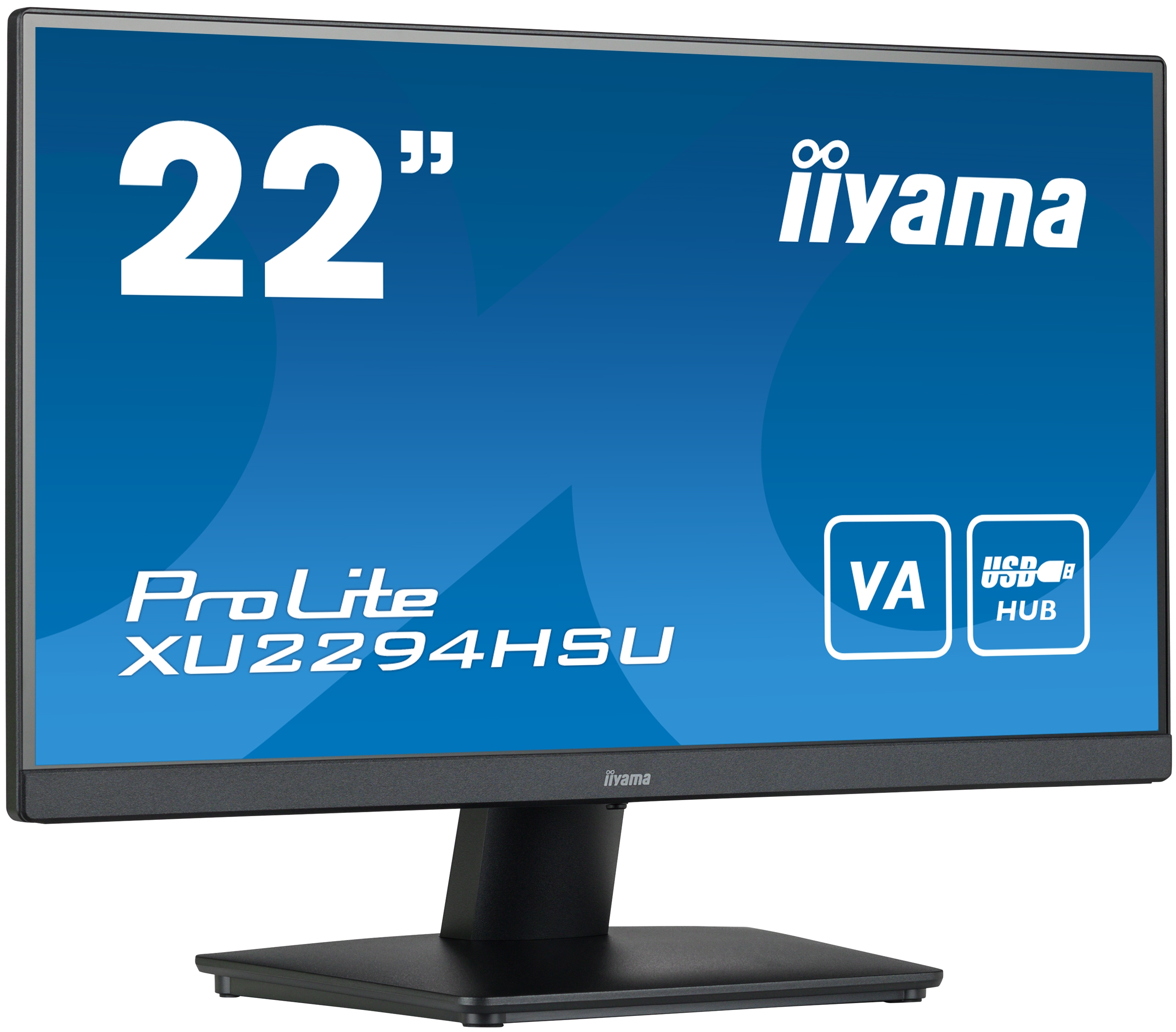 Un monitor iiyama ProLite da 22 pollici con cornice nera, su sfondo bianco.