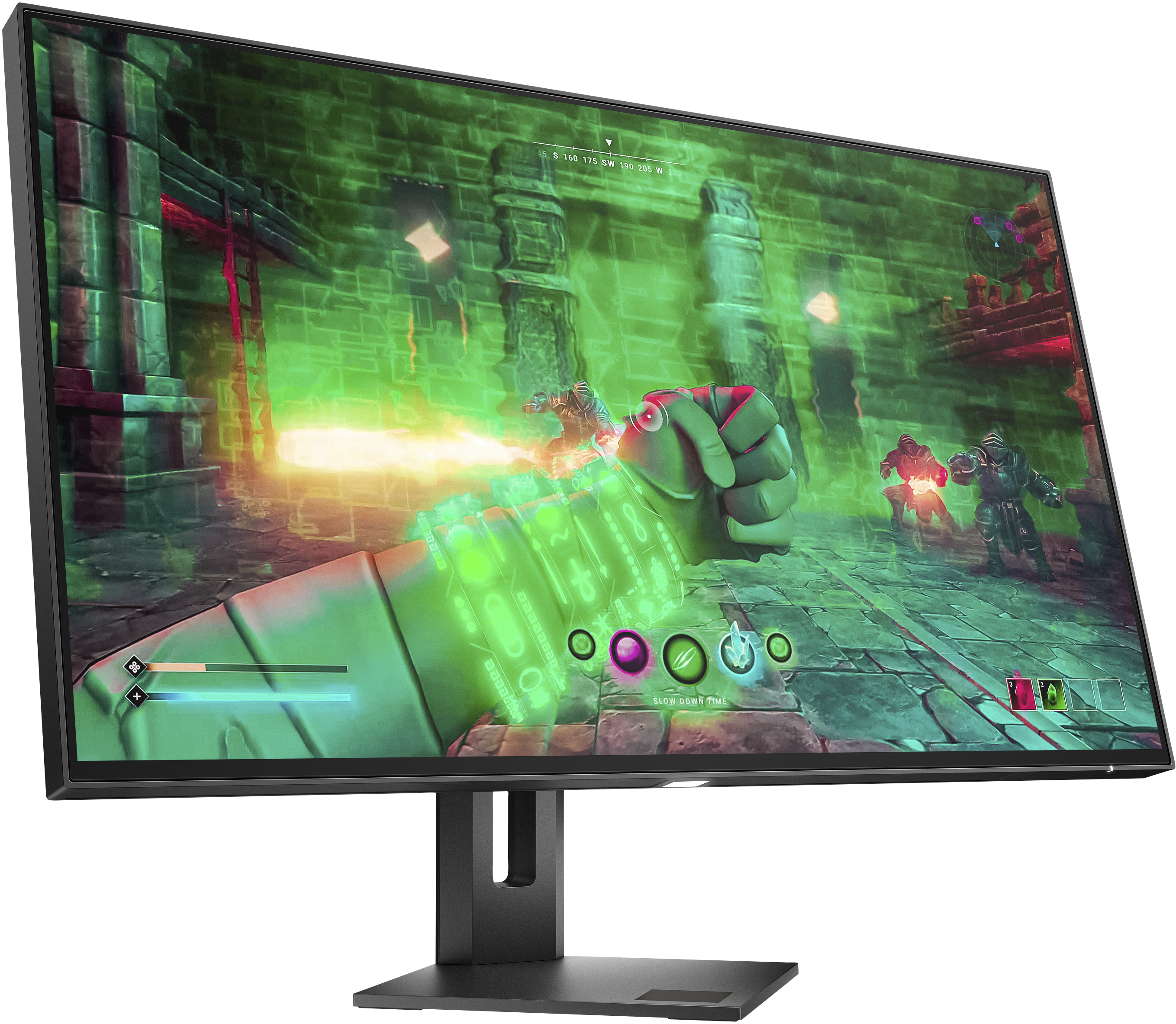 Ein Gaming-Monitor, der eine Ego-Shooter-Spielszene anzeigt.