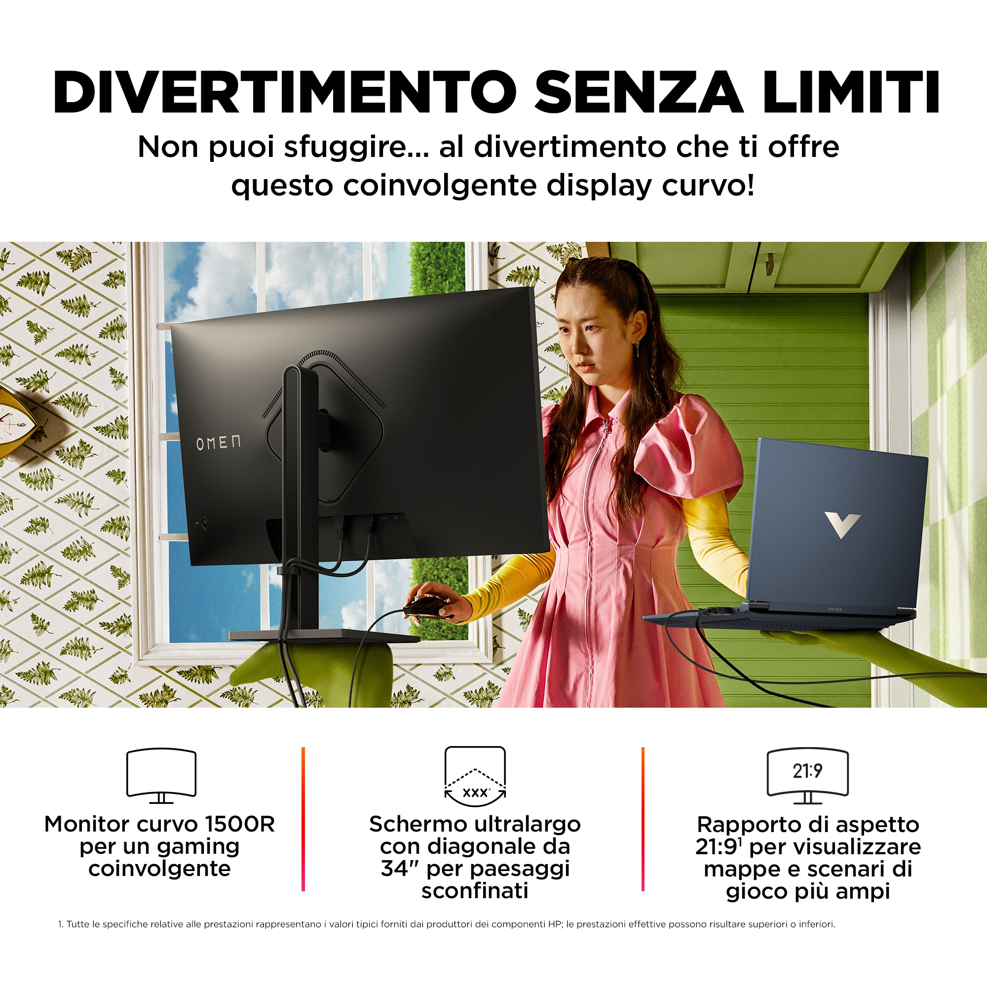 Kobieta z laptopem i monitorem wyświetlającym tekst. Grafika poniżej.