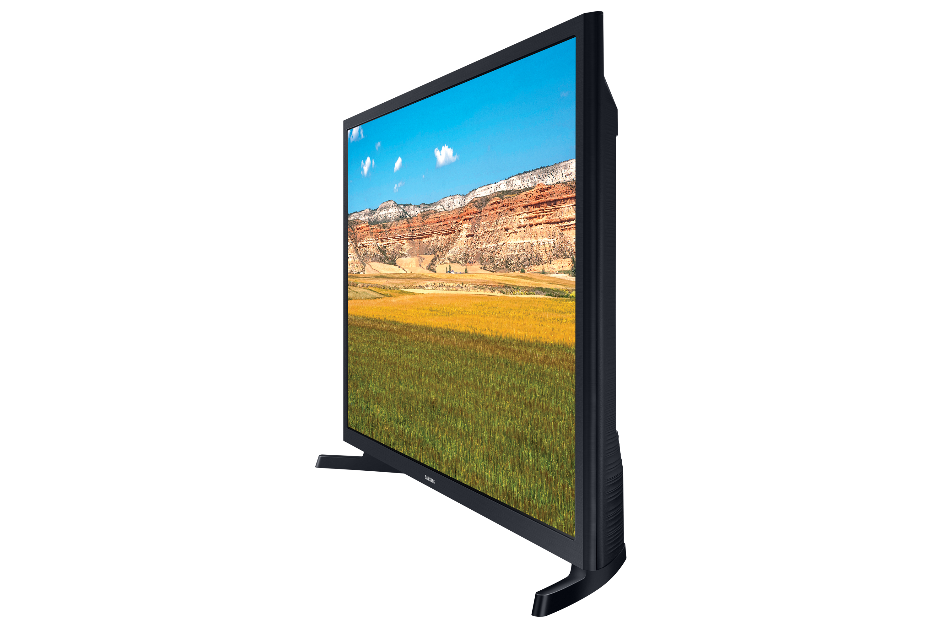 Monitor che mostra un'immagine a cartoni animati con testo e logo.