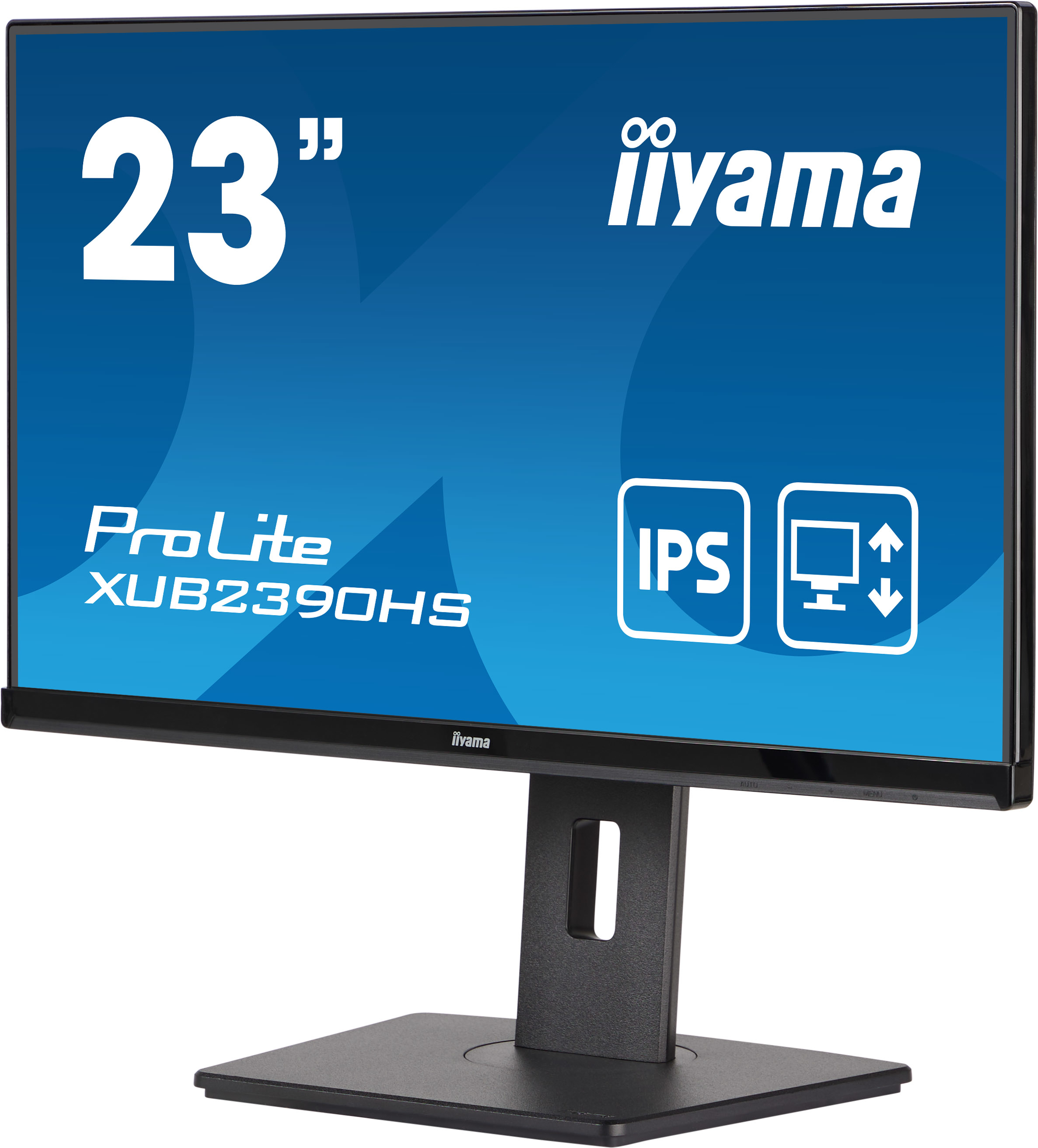 Ein Iiyama-Monitor zeigt Text und Symbole auf einem blauen Bildschirm.