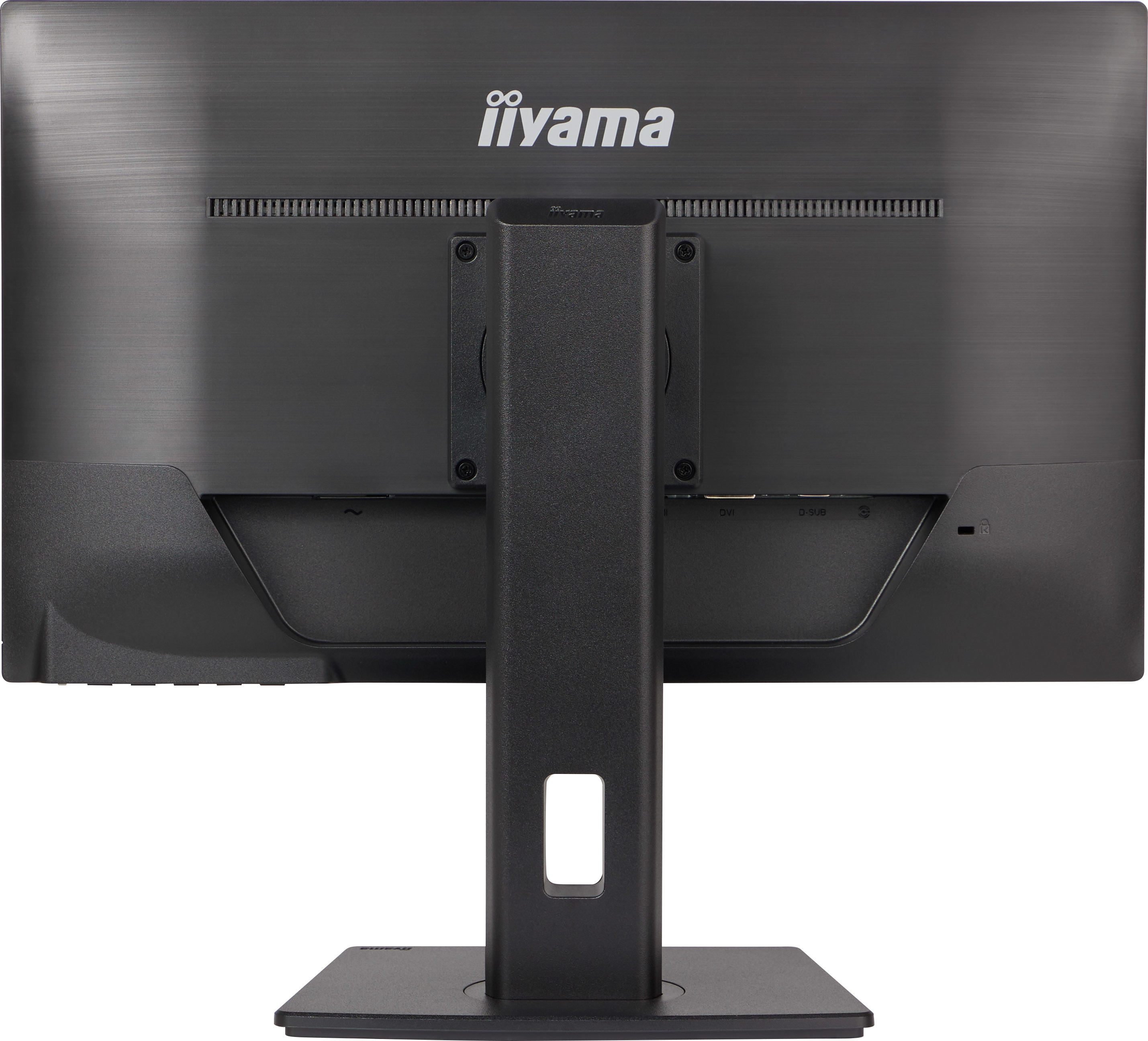 Rückseite eines Monitors mit Ständer.