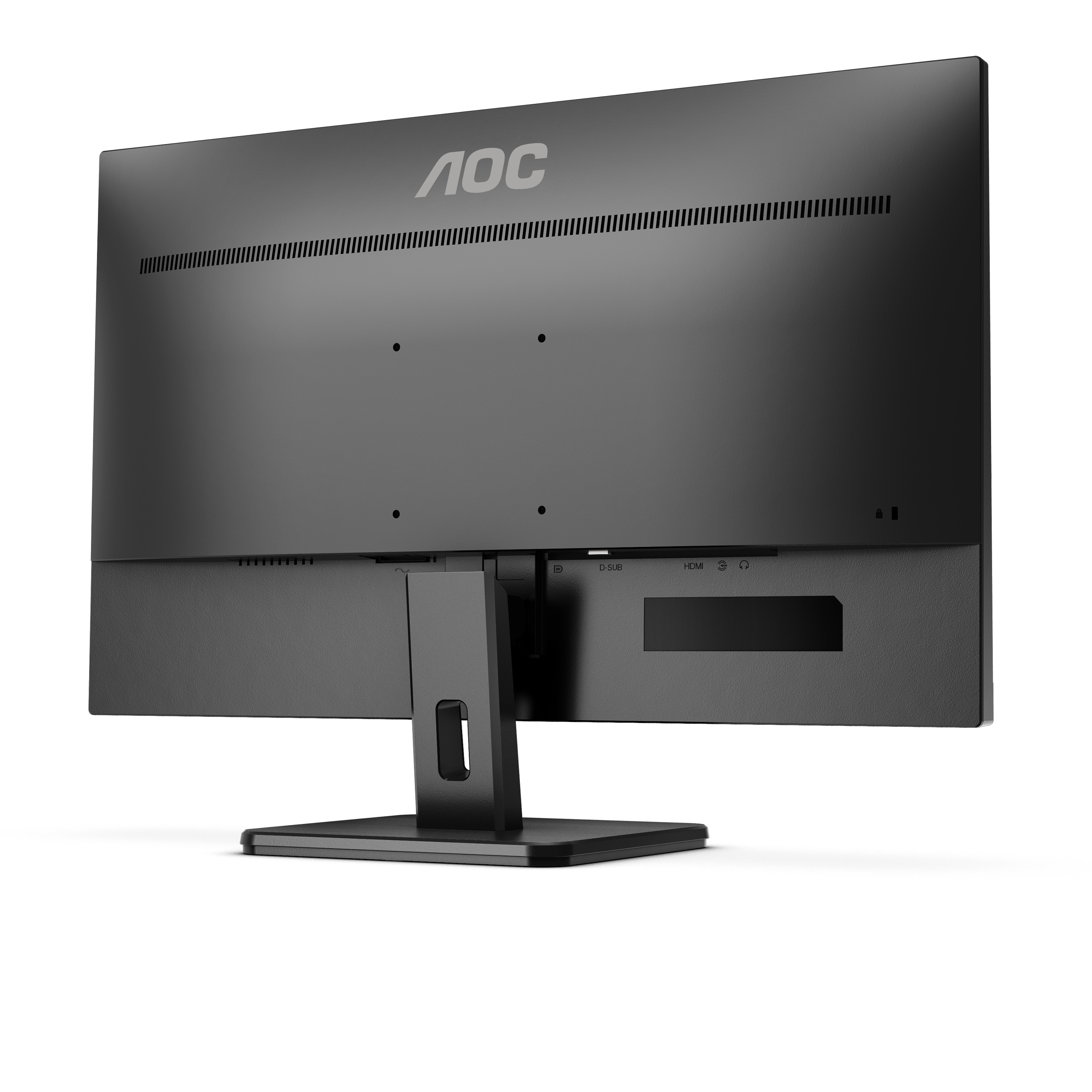 Retro di un monitor AOC nero con porte visibili, tra cui HDMI e ingresso alimentazione.