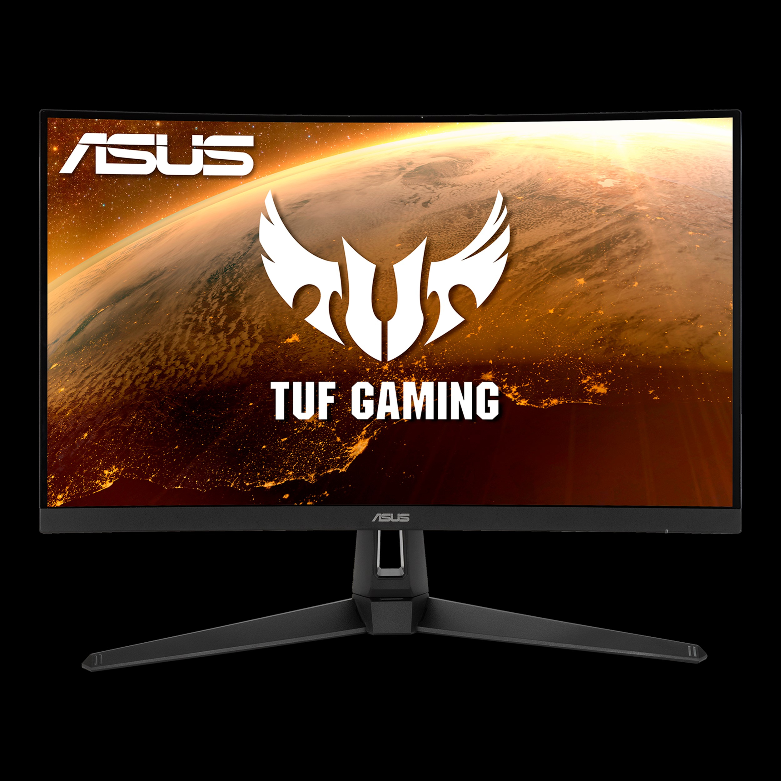 Monitor ASUS TUF Gaming. Ekran wyświetla logo i grafikę przypominającą świat.