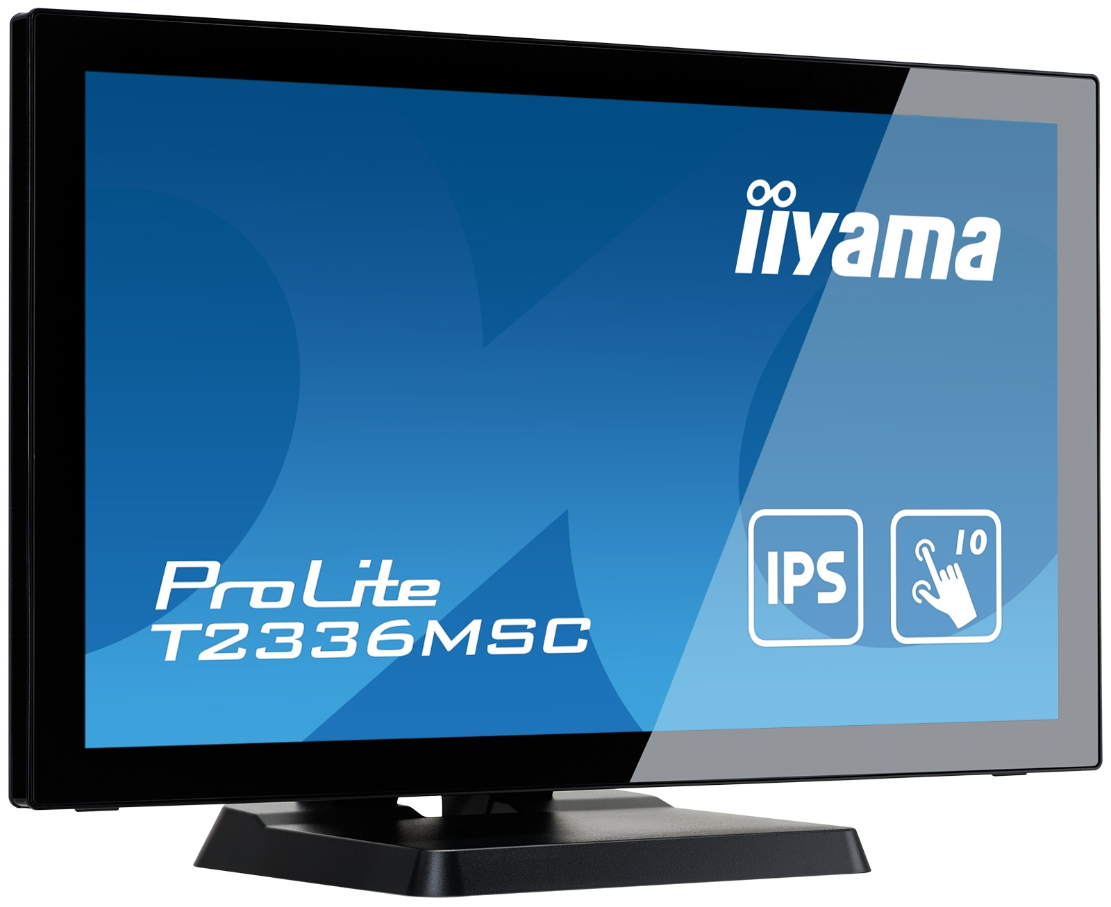 Monitor negro con fondo azul y texto blanco. Logos iiyama y ProLite.