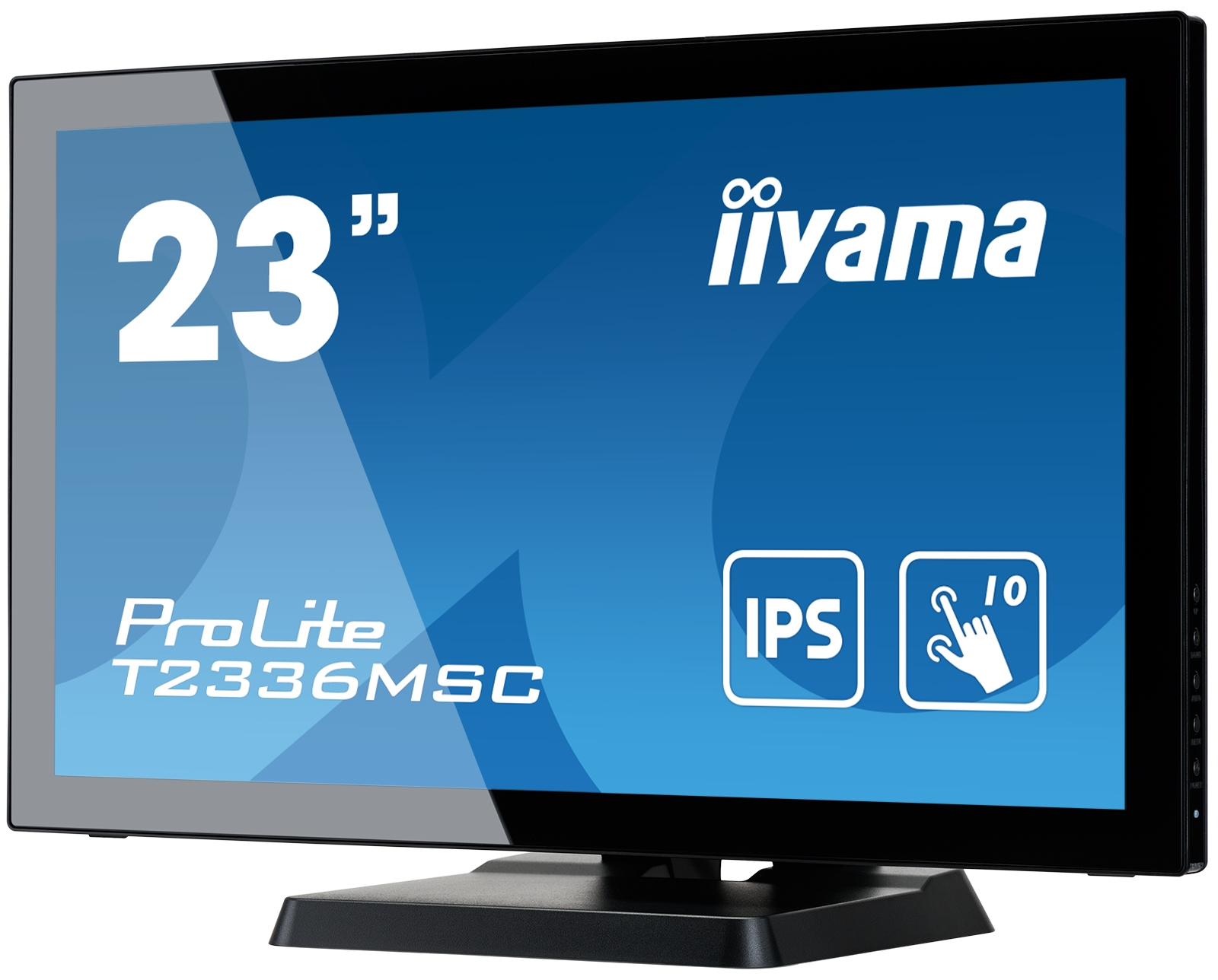 Un monitor iiyama con una pantalla azul. El fondo es blanco.