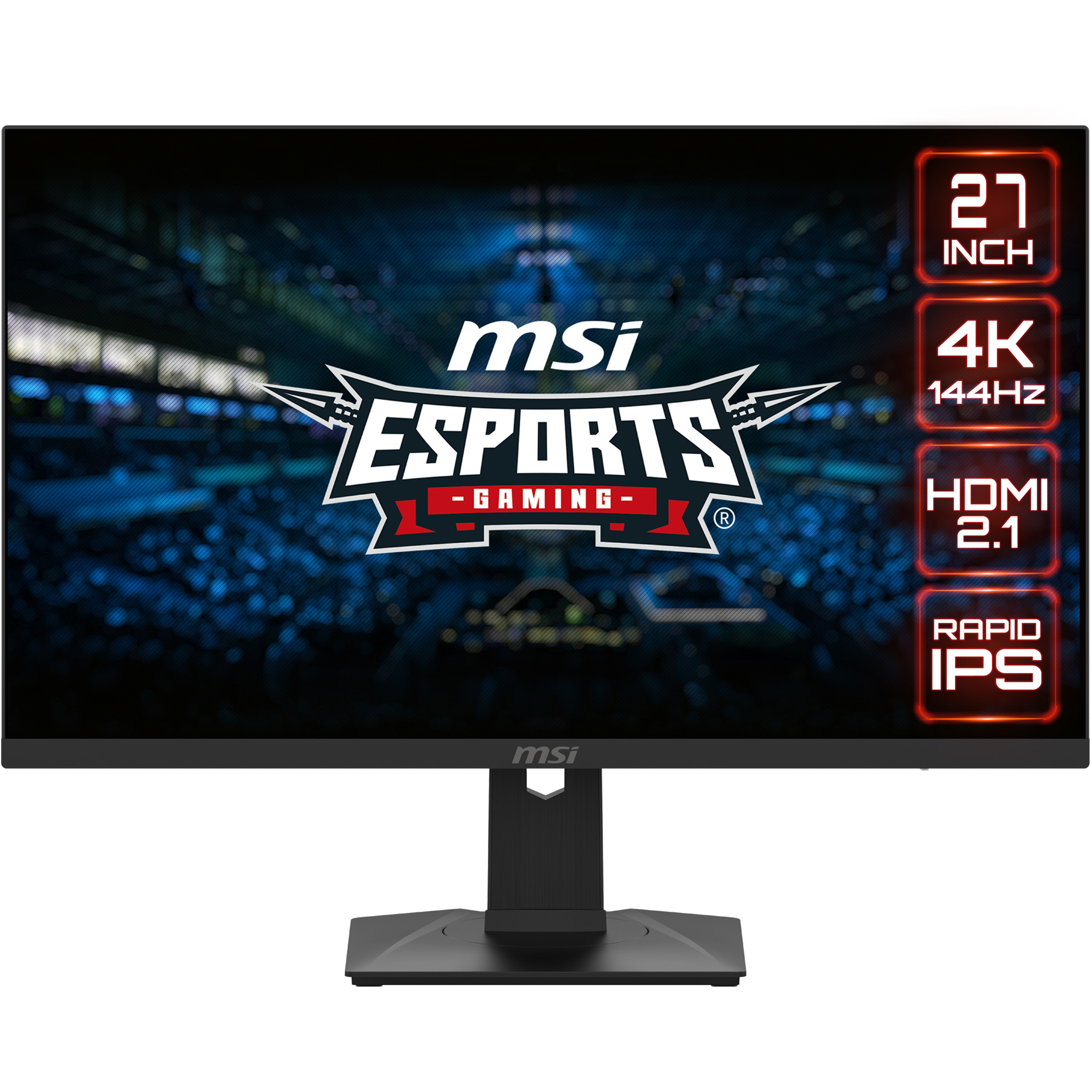 Monitor da gioco MSI, che mostra lo schermo di gioco da 27 pollici e 4K.