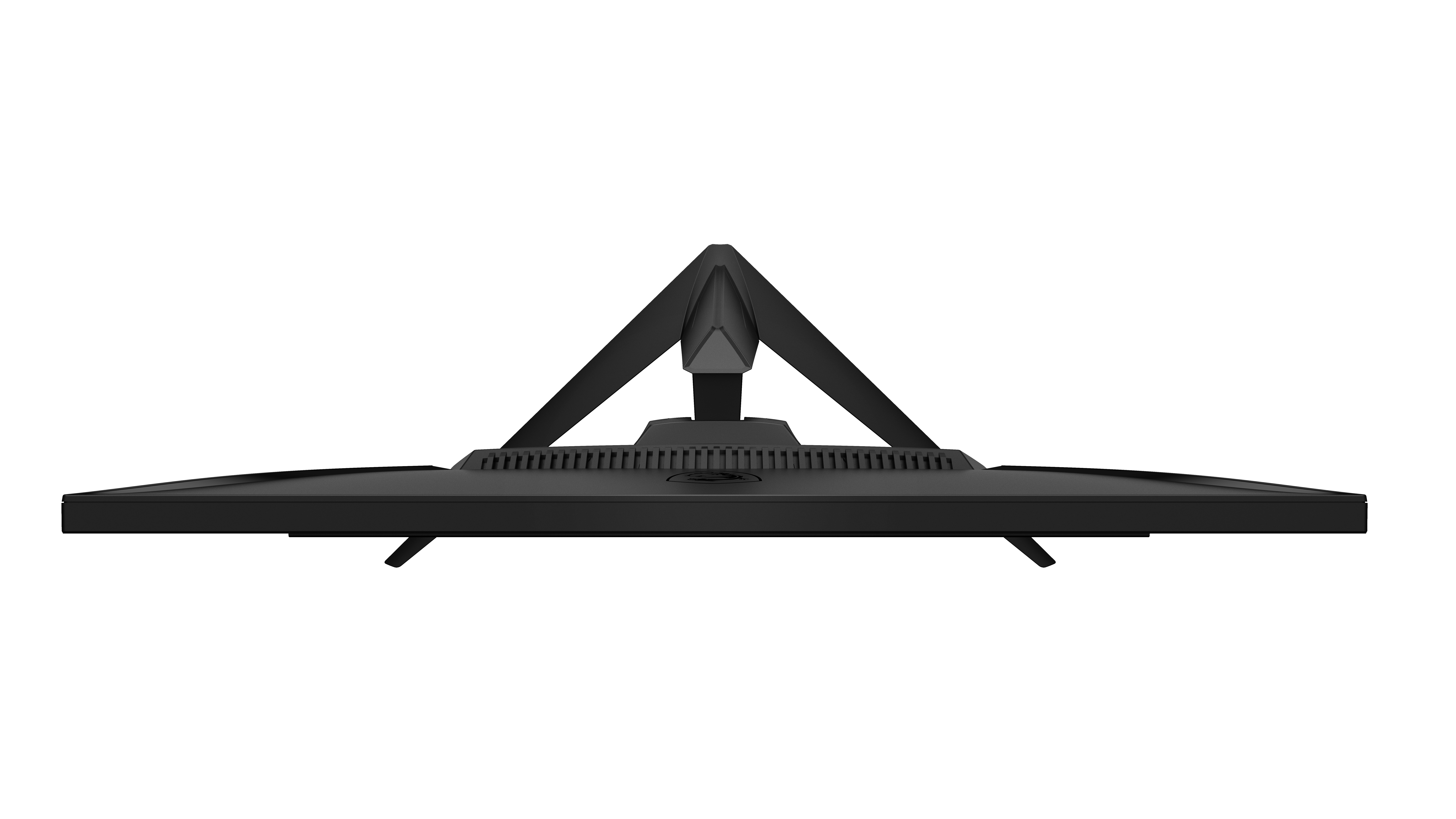 Supporto per monitor MSI, visto dal basso. È nero e supporta il monitor.