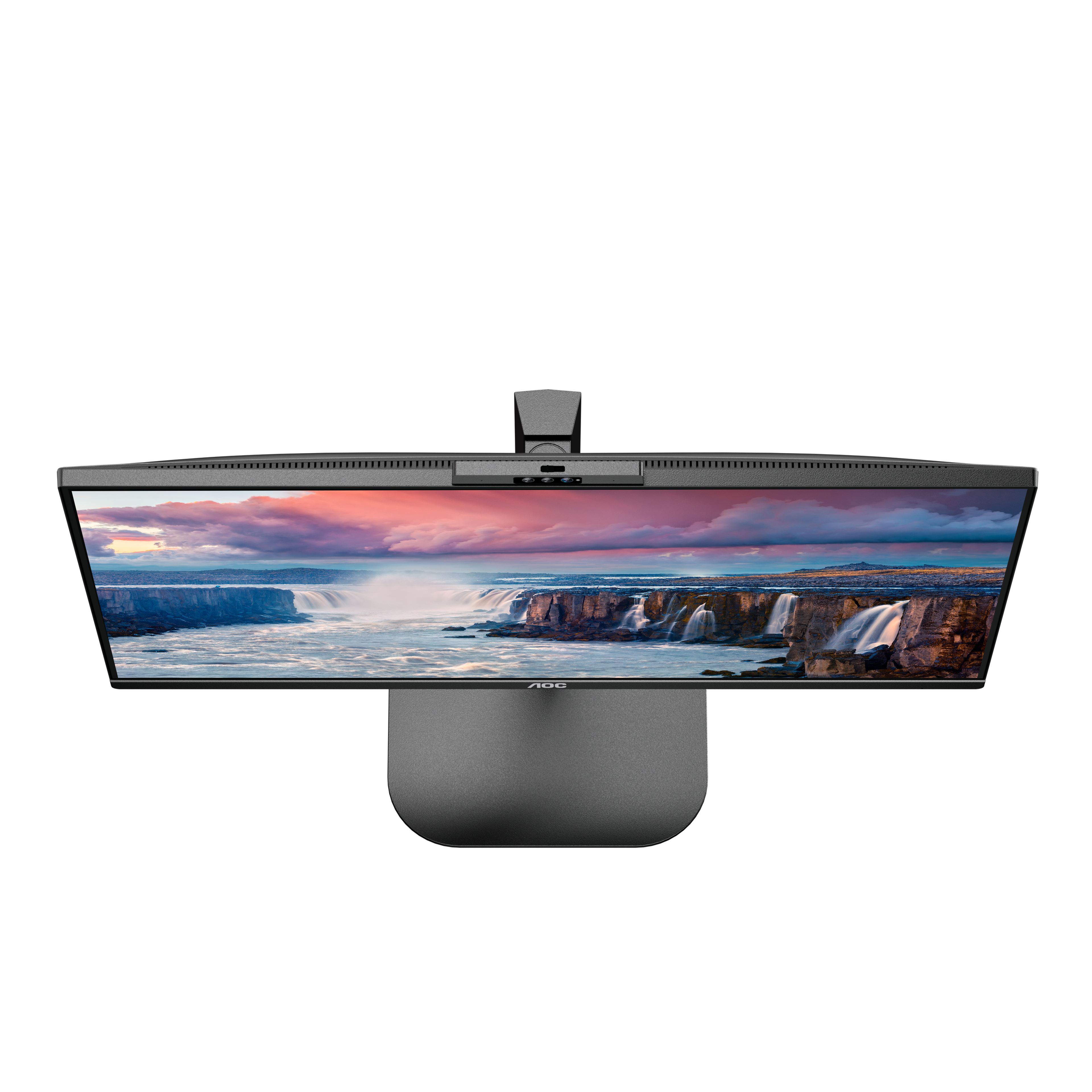 AOC monitor from above showing screen and stand.