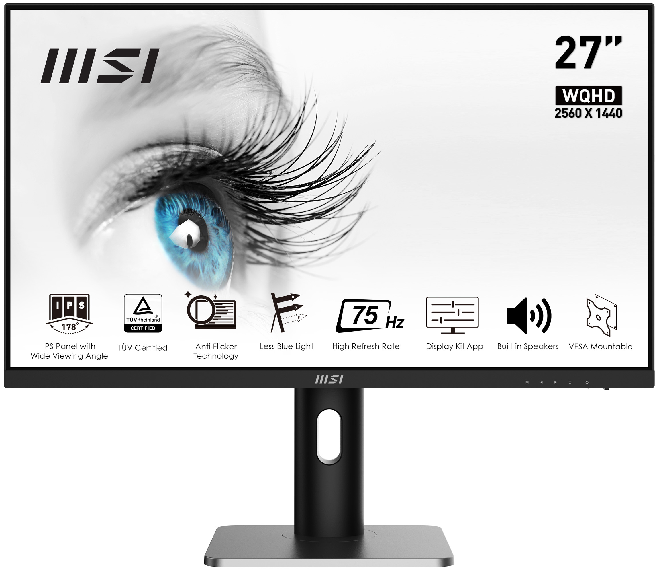 Un monitor de computadora con un gran gráfico de ojo y especificaciones técnicas.