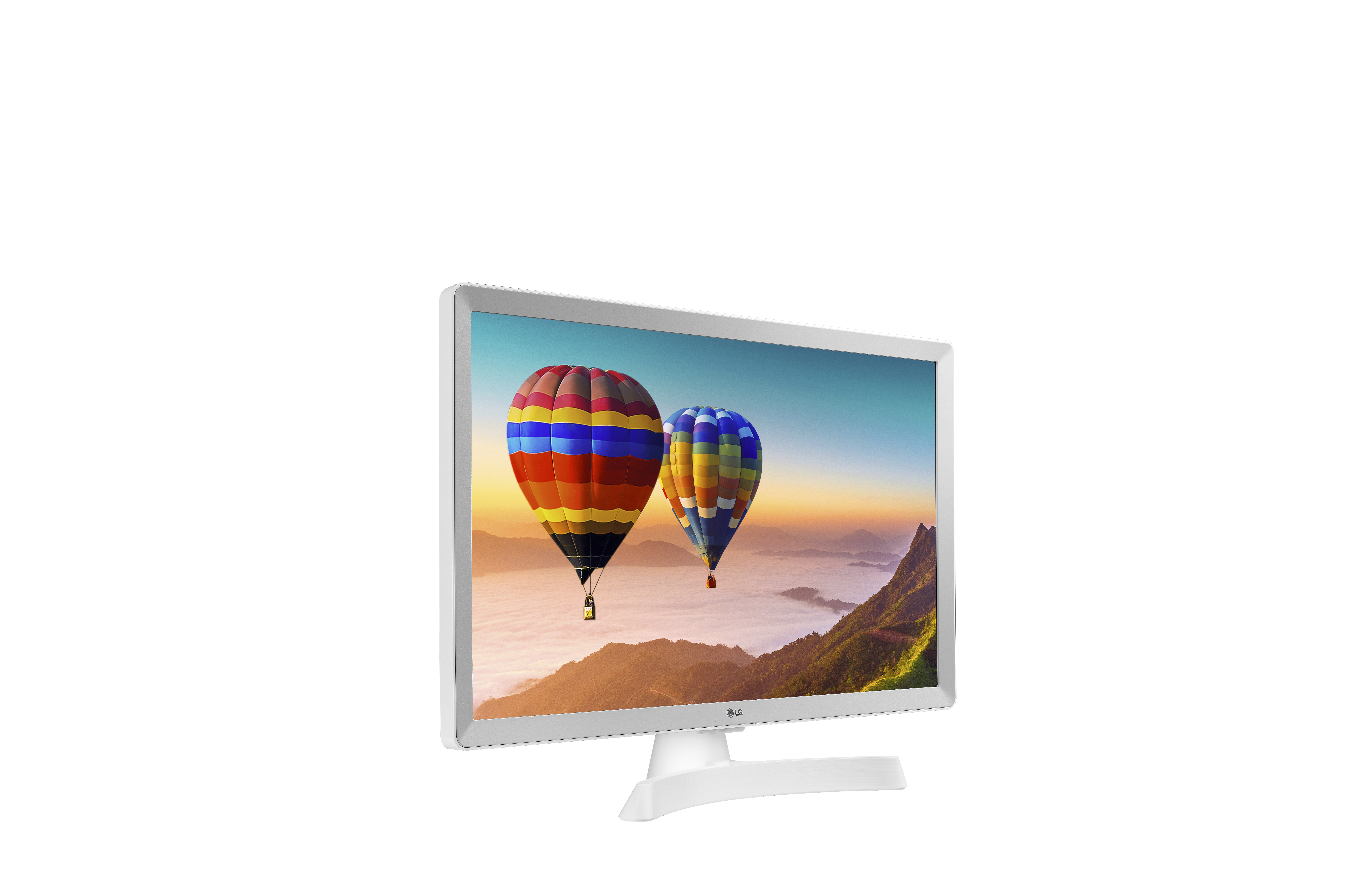 TV LG con due mongolfiere nel cielo, contro uno sfondo montuoso.