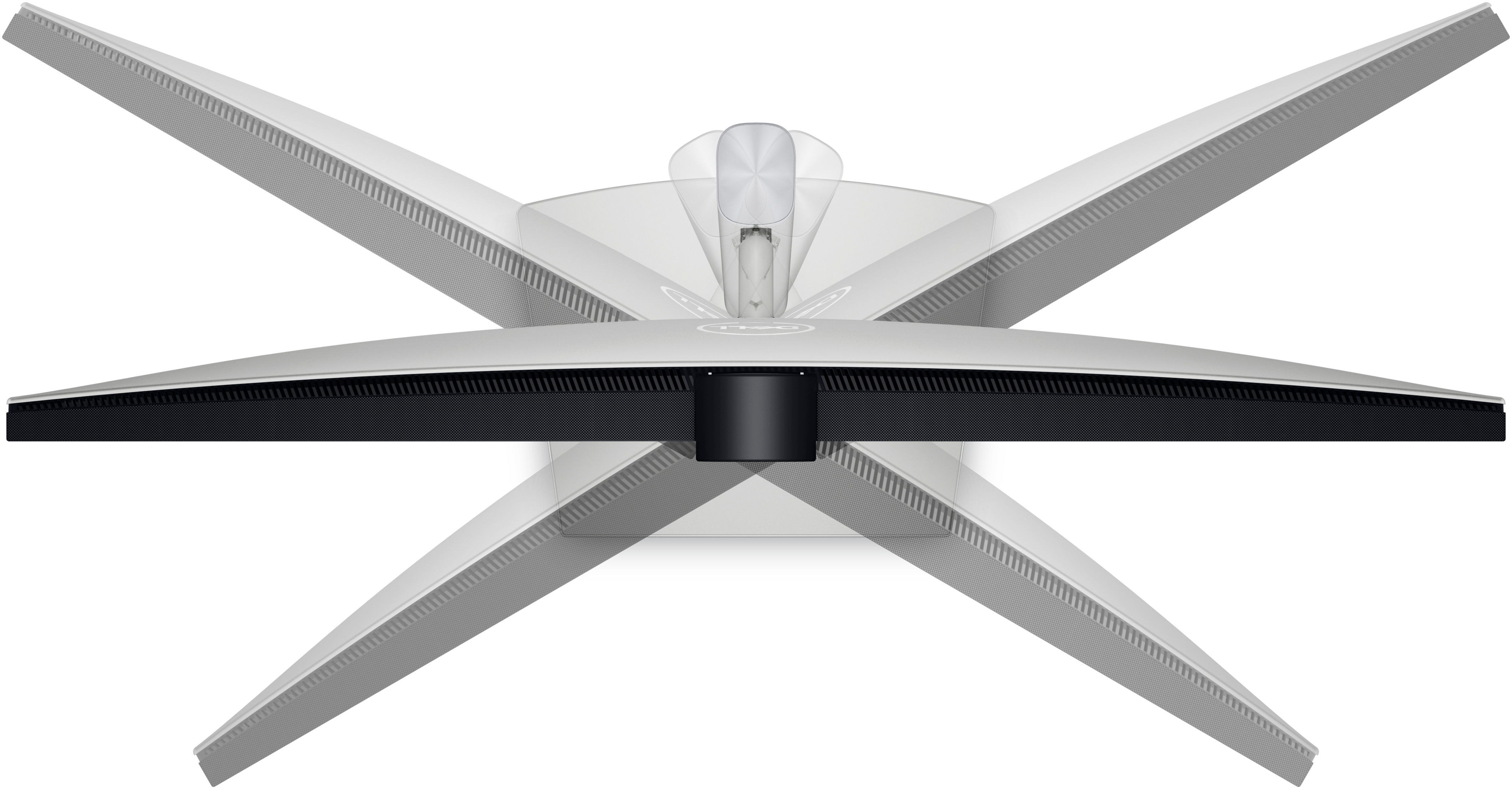 Widok z góry na monitor z zakrzywionym ekranem. Monitor jest czarny, a podstawa srebrna.