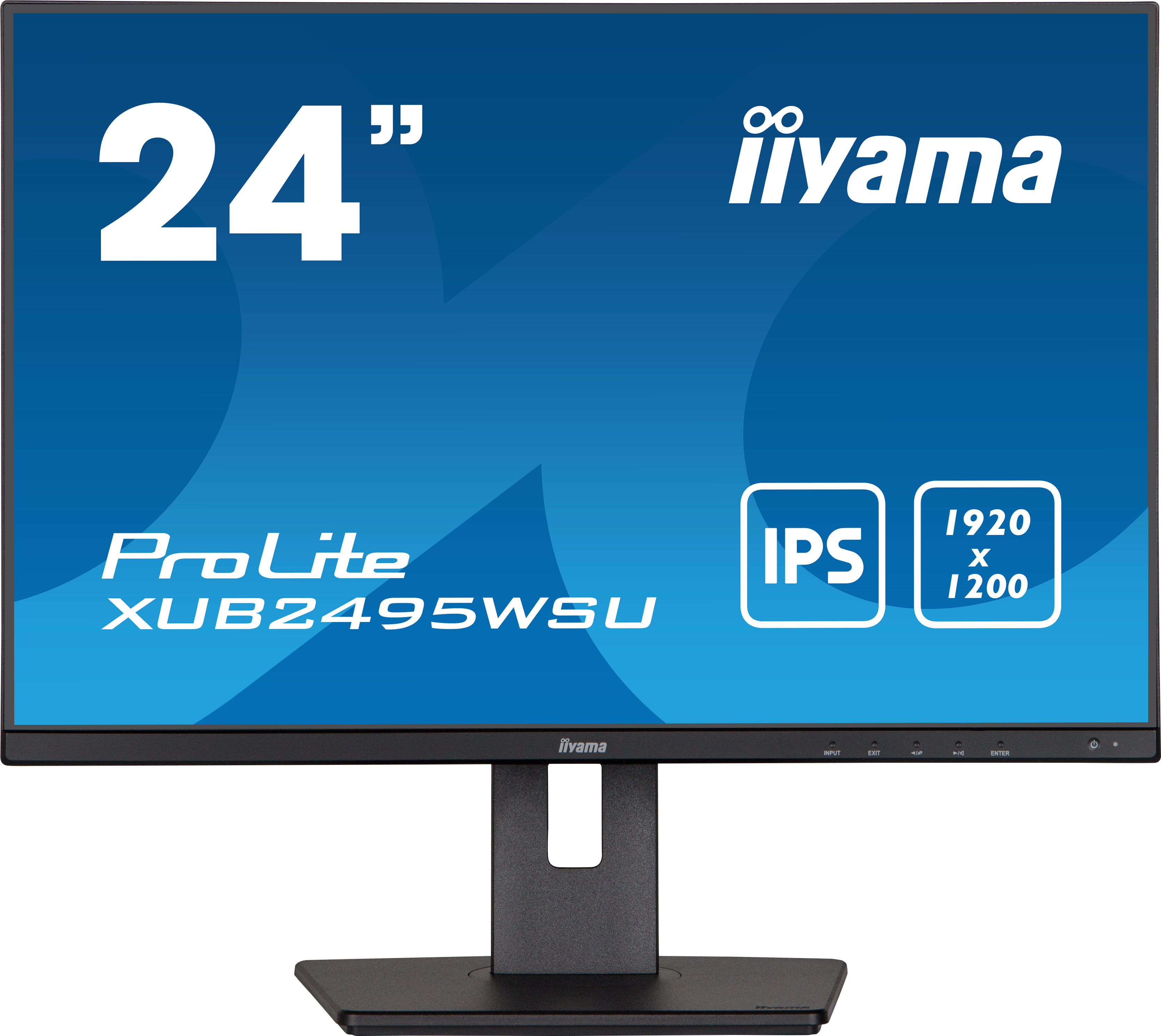 Monitor Iiyama, marco negro, pantalla azul con texto blanco: 24", ProLite e IPS.