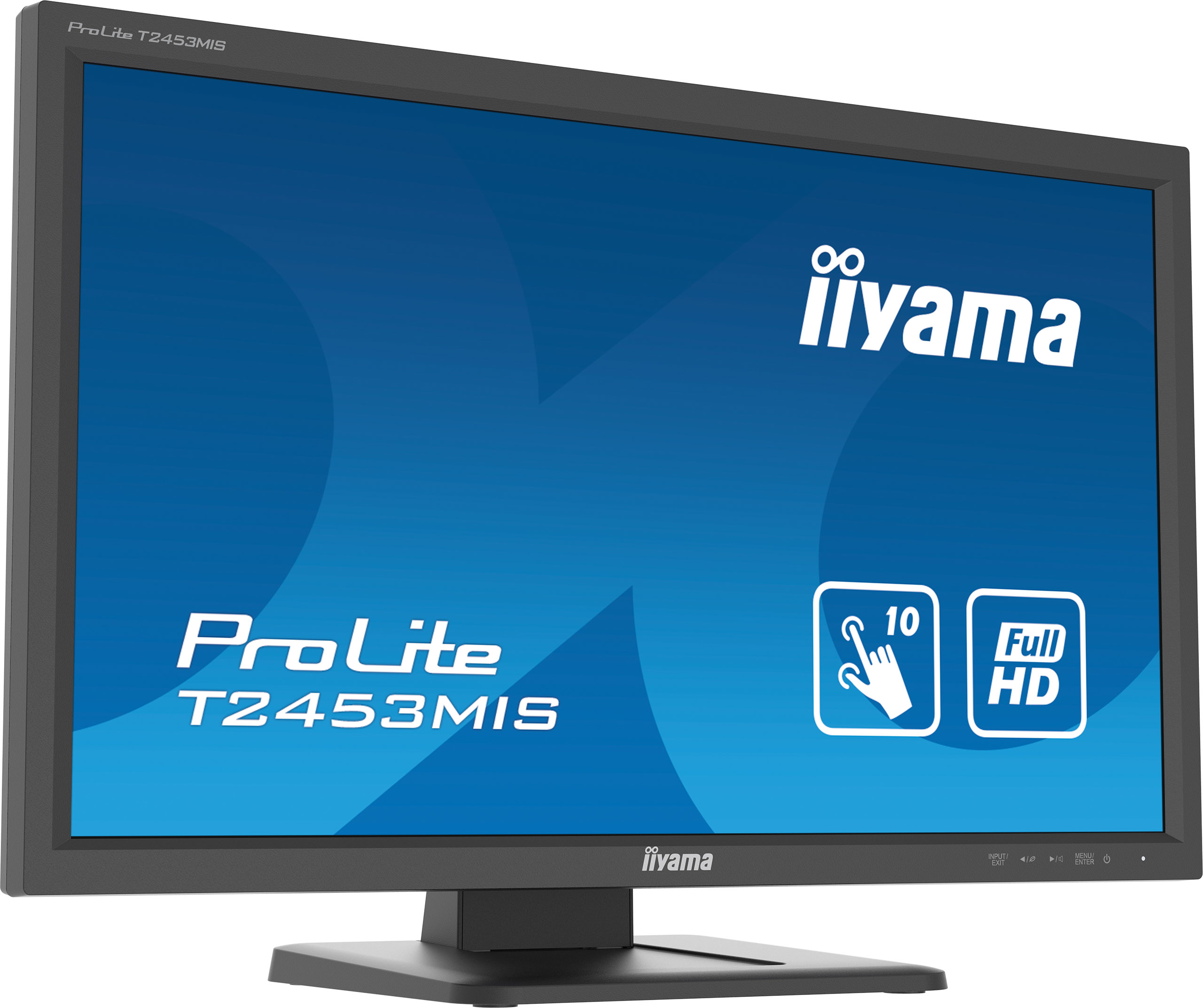 Monitor Iiyama mostrando una pantalla con fondo azul y el logo 'Full HD'.