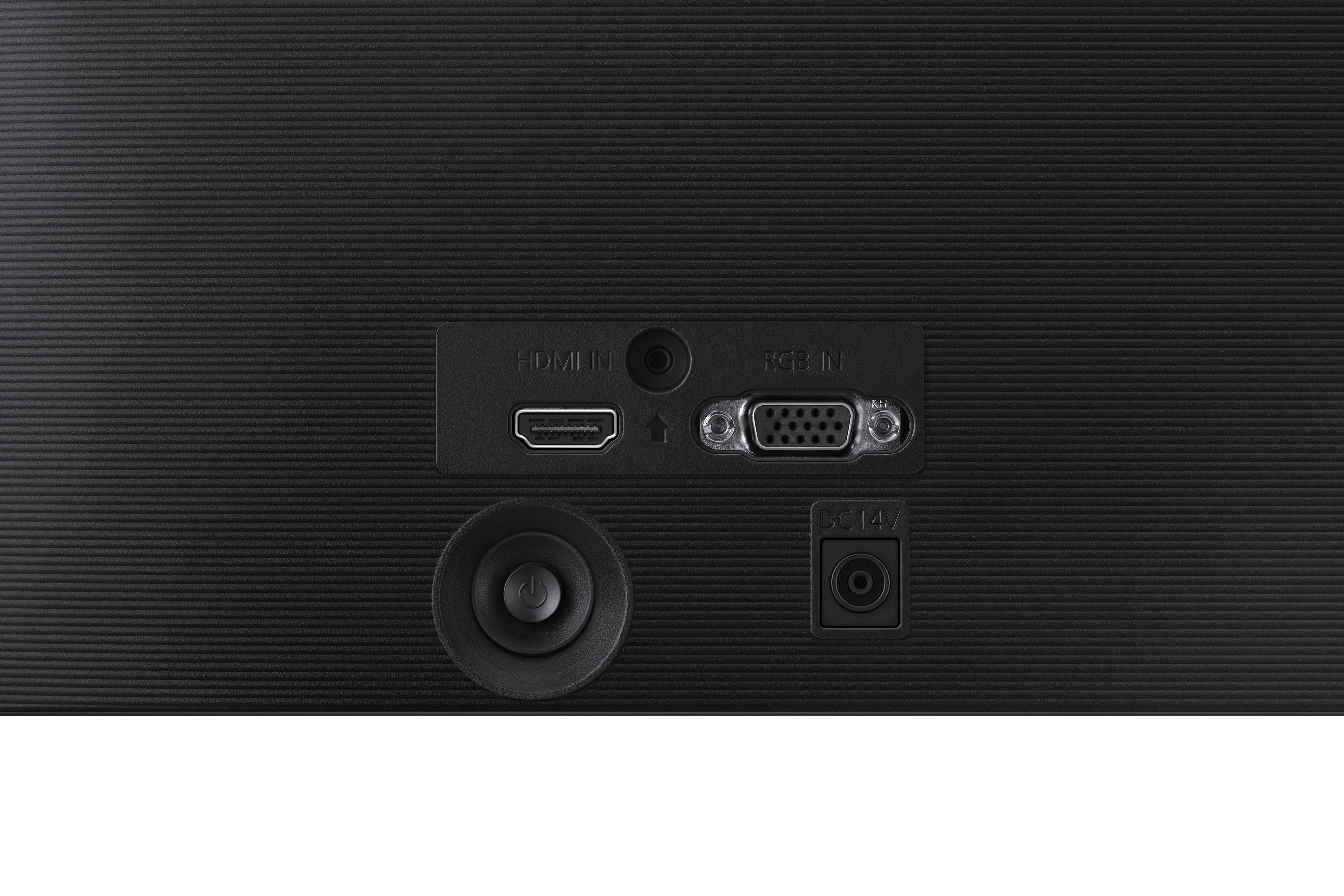 Retro del monitor nero con HDMI, RGB, alimentazione e altre porte.