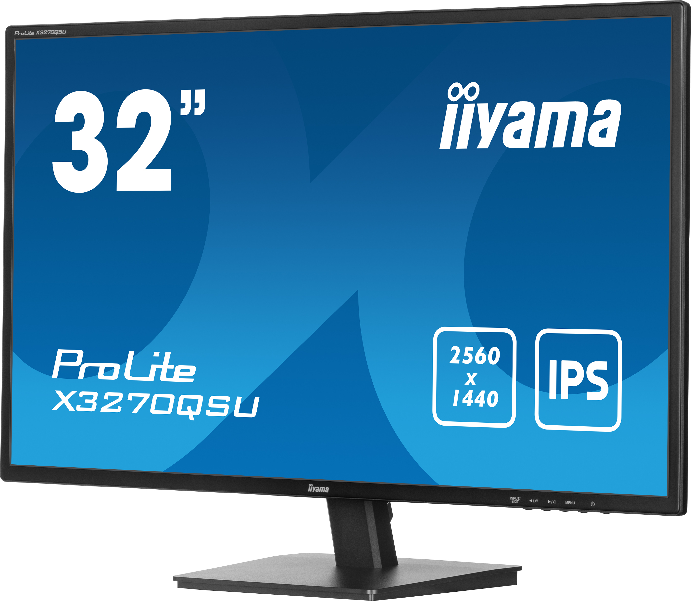 Iiyama ProLite monitor with blue display and white text, black frame.