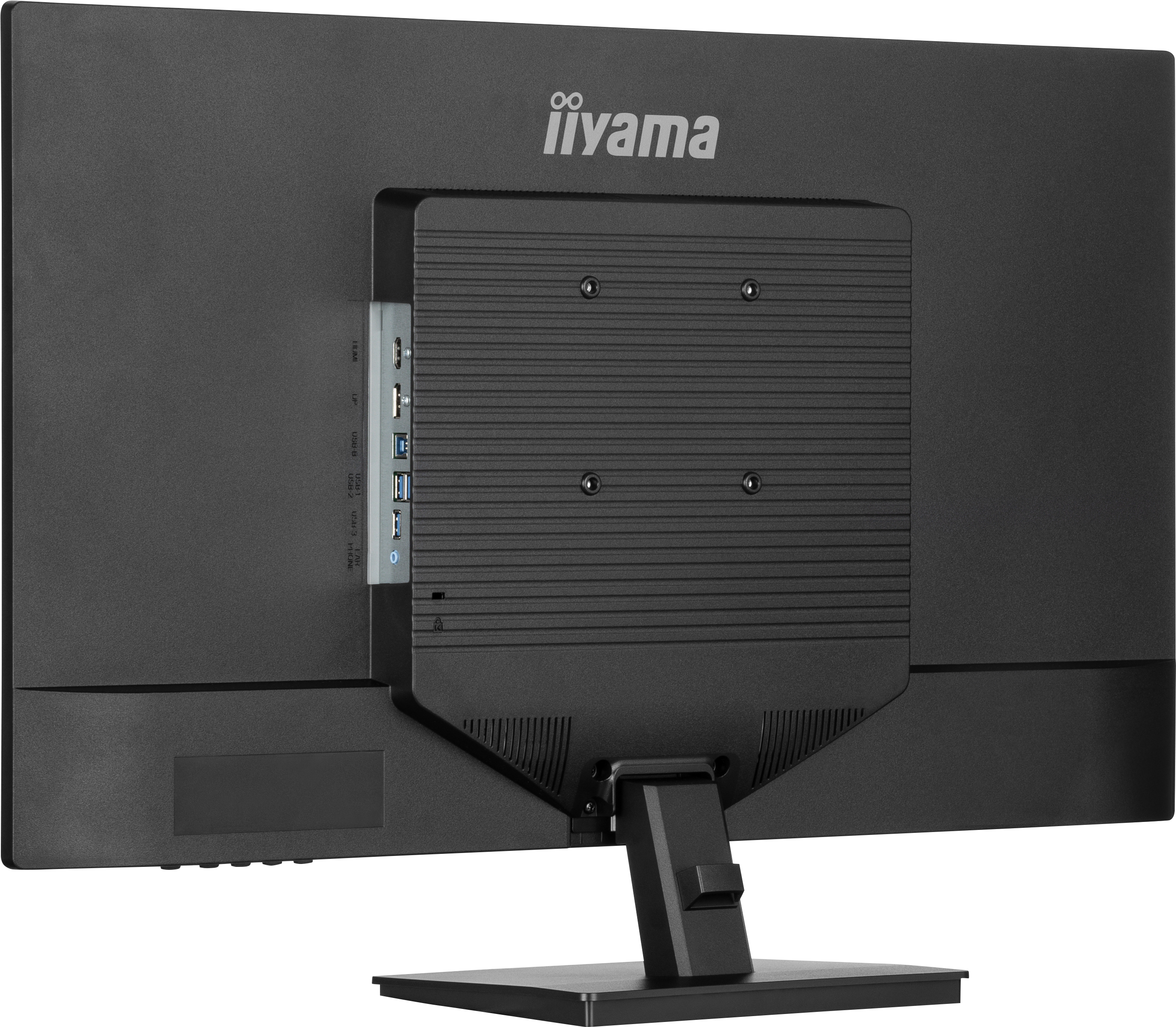 Back view of a black monitor with multiple USB ports and iiyama logo.