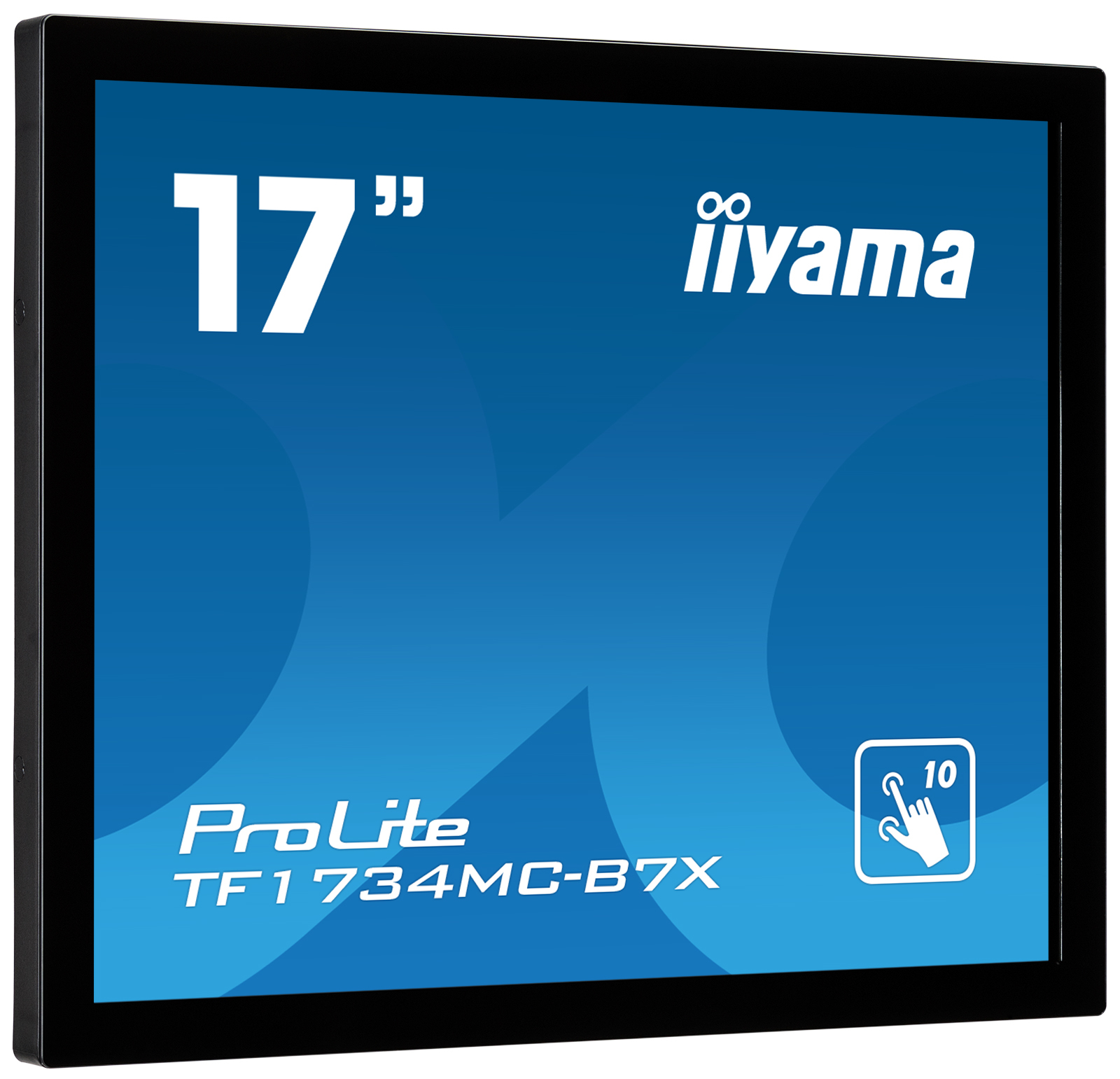 17-calowy monitor dotykowy iiyama ProLite z niebieskim tłem.