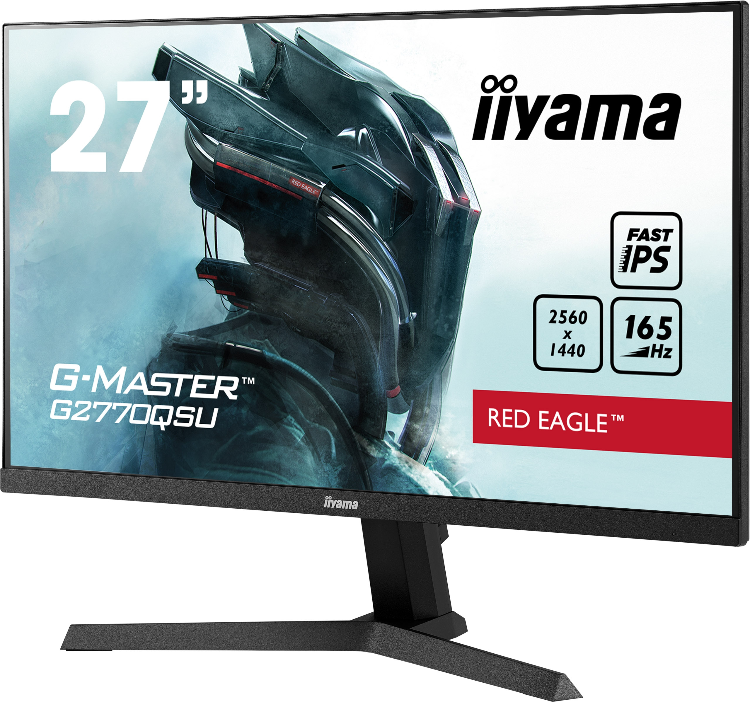 Un monitor Iiyama da 27 pollici, che mostra una grafica di gioco, con testo su IPS veloce e 165 Hz.