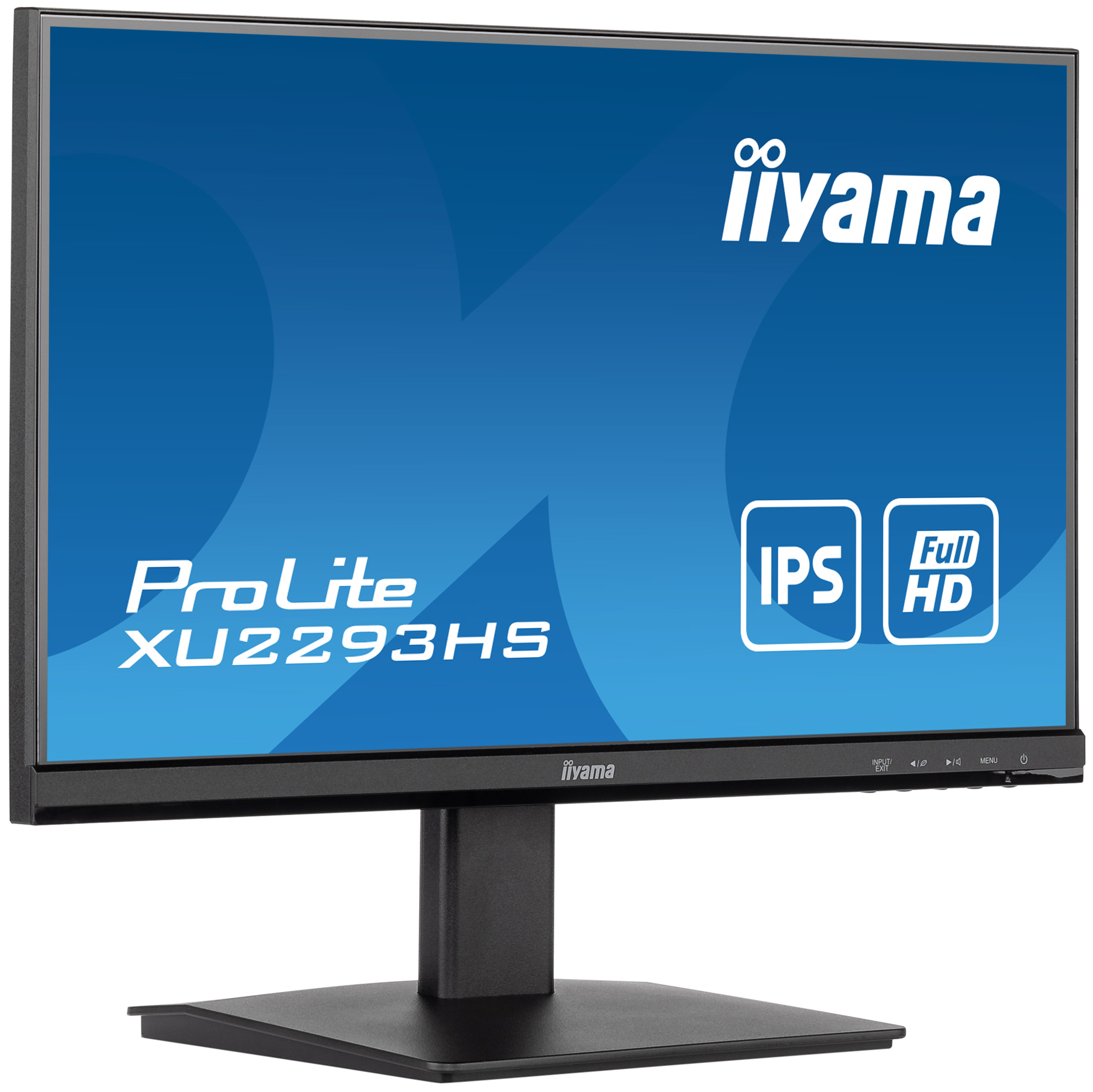 Un monitor iiyama con una pantalla azul y el nombre de la marca visible. Tiene Full HD e IPS.
