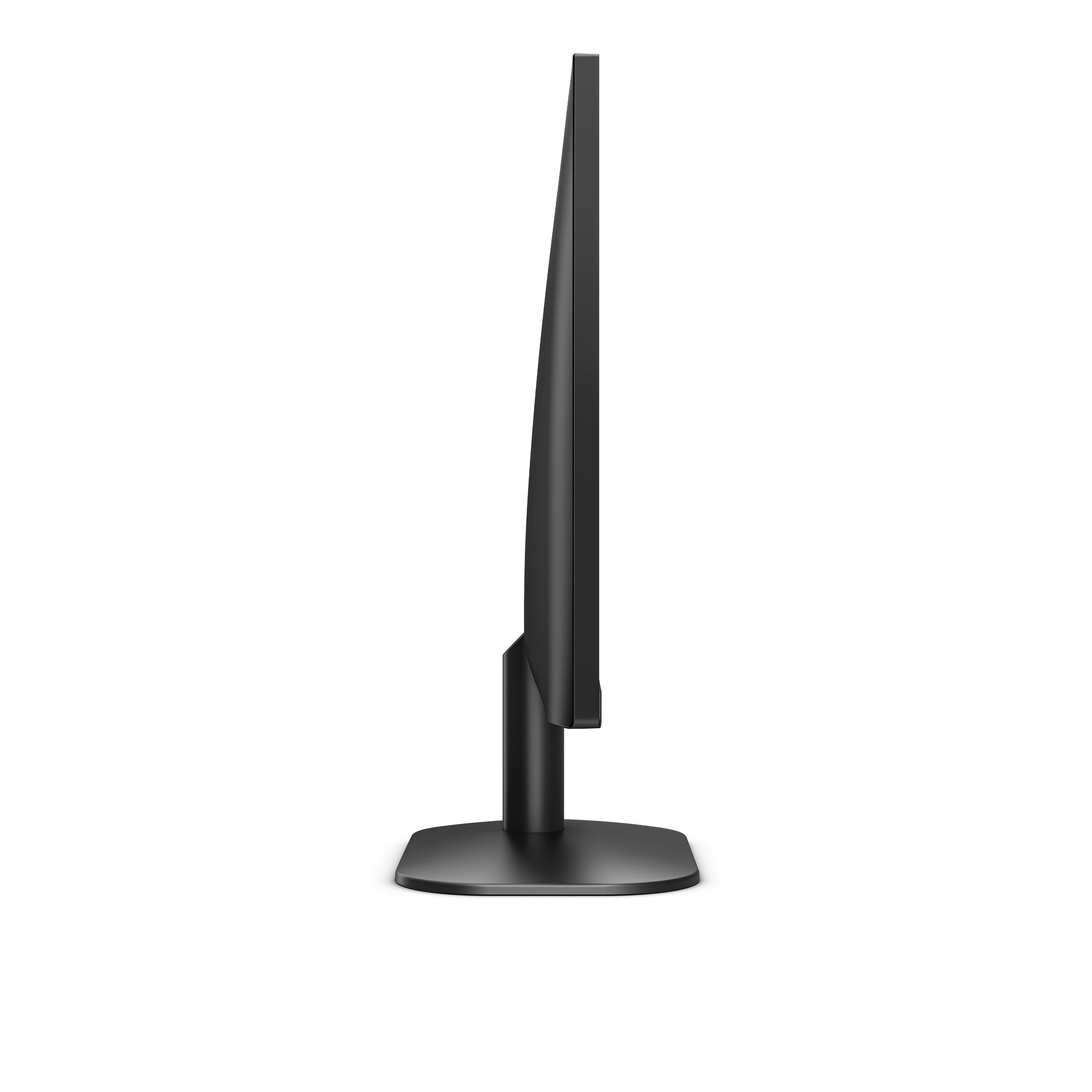 Monitor negro visto de lado. El soporte también es negro.