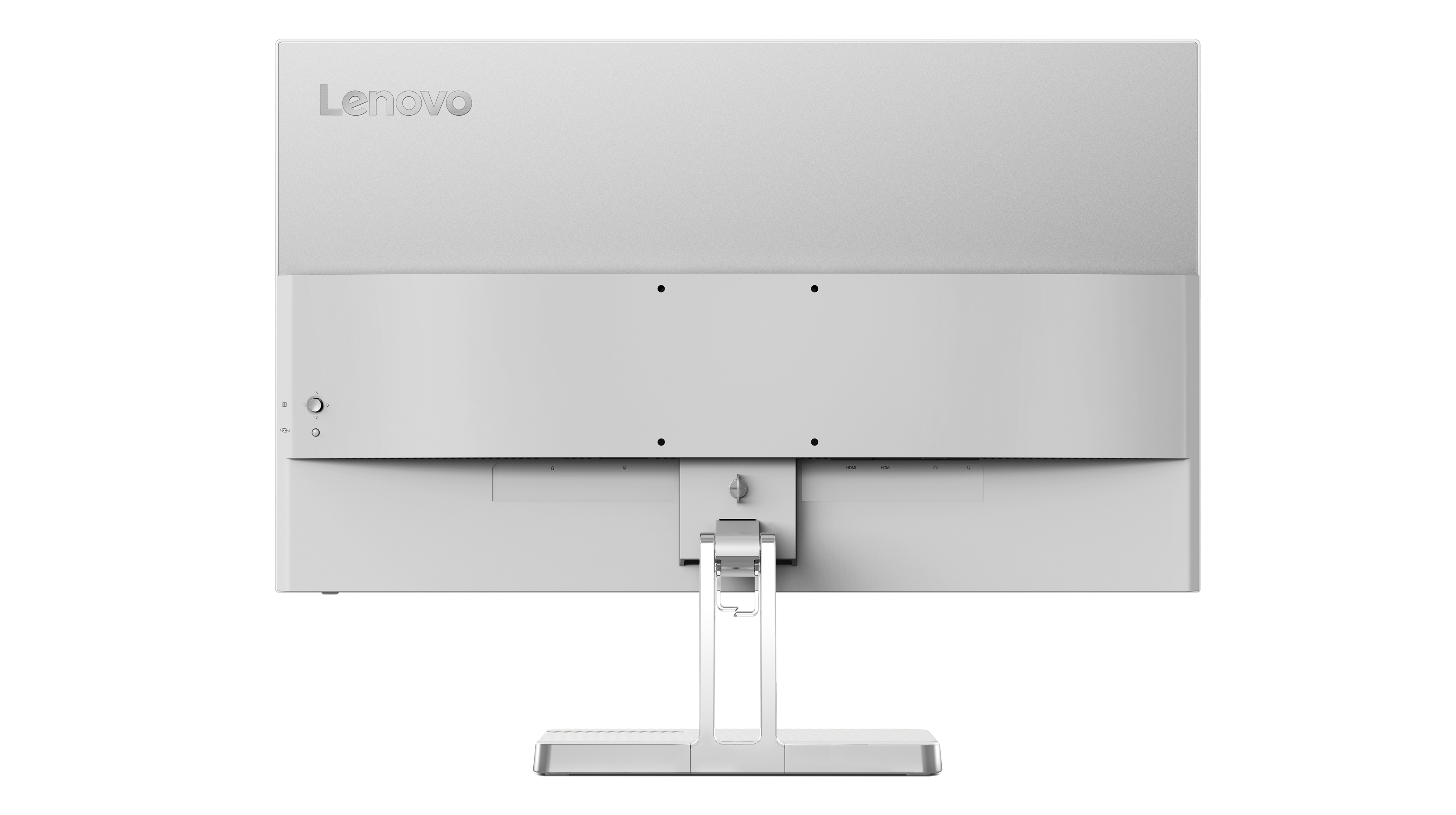 Un monitor negro sobre un soporte está inclinado hacia un lado en vista de perfil.