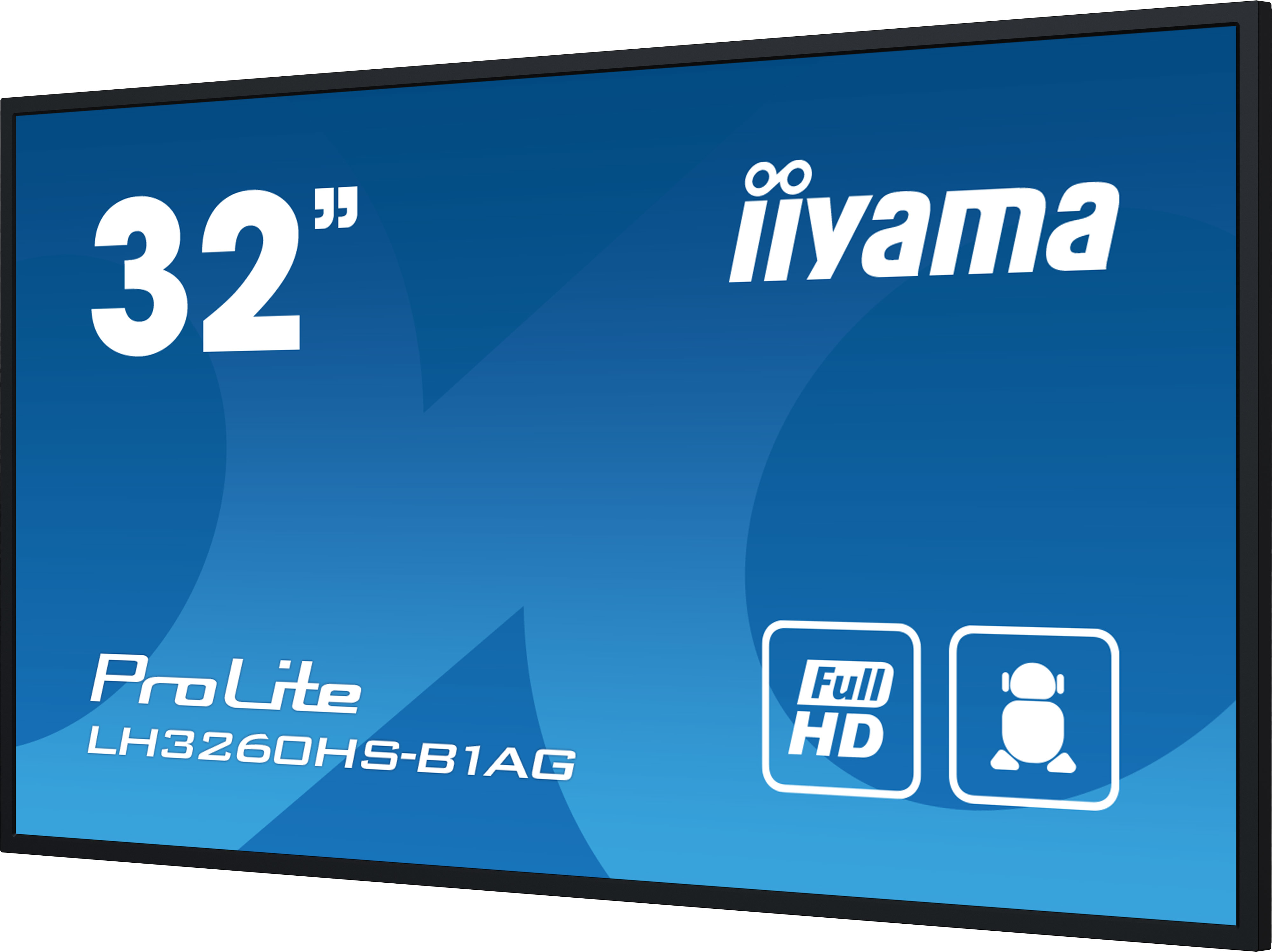 Een zwart omlijste computermonitor met het iiyama-logo en tekst.