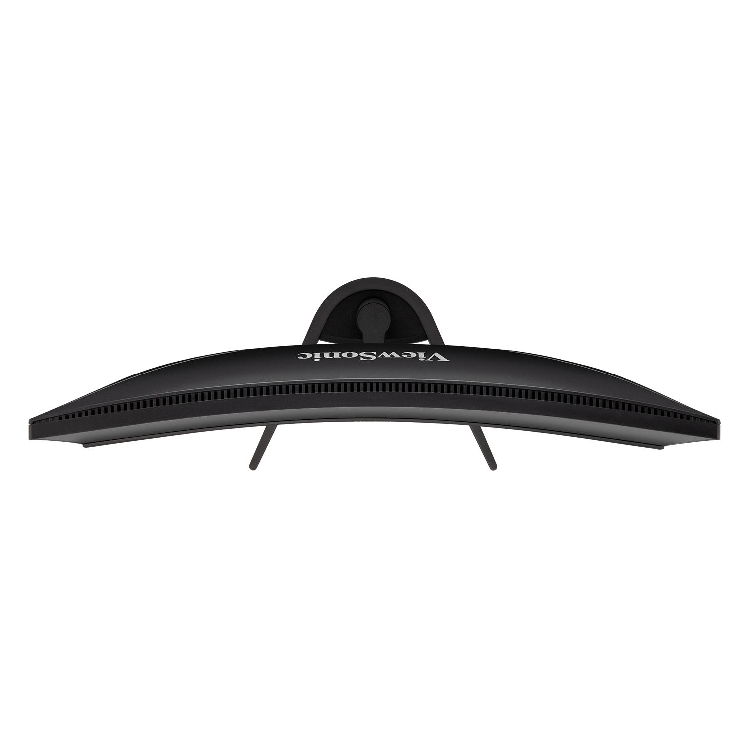Monitor curvo nero dall'alto, con logo ViewSonic centrato.