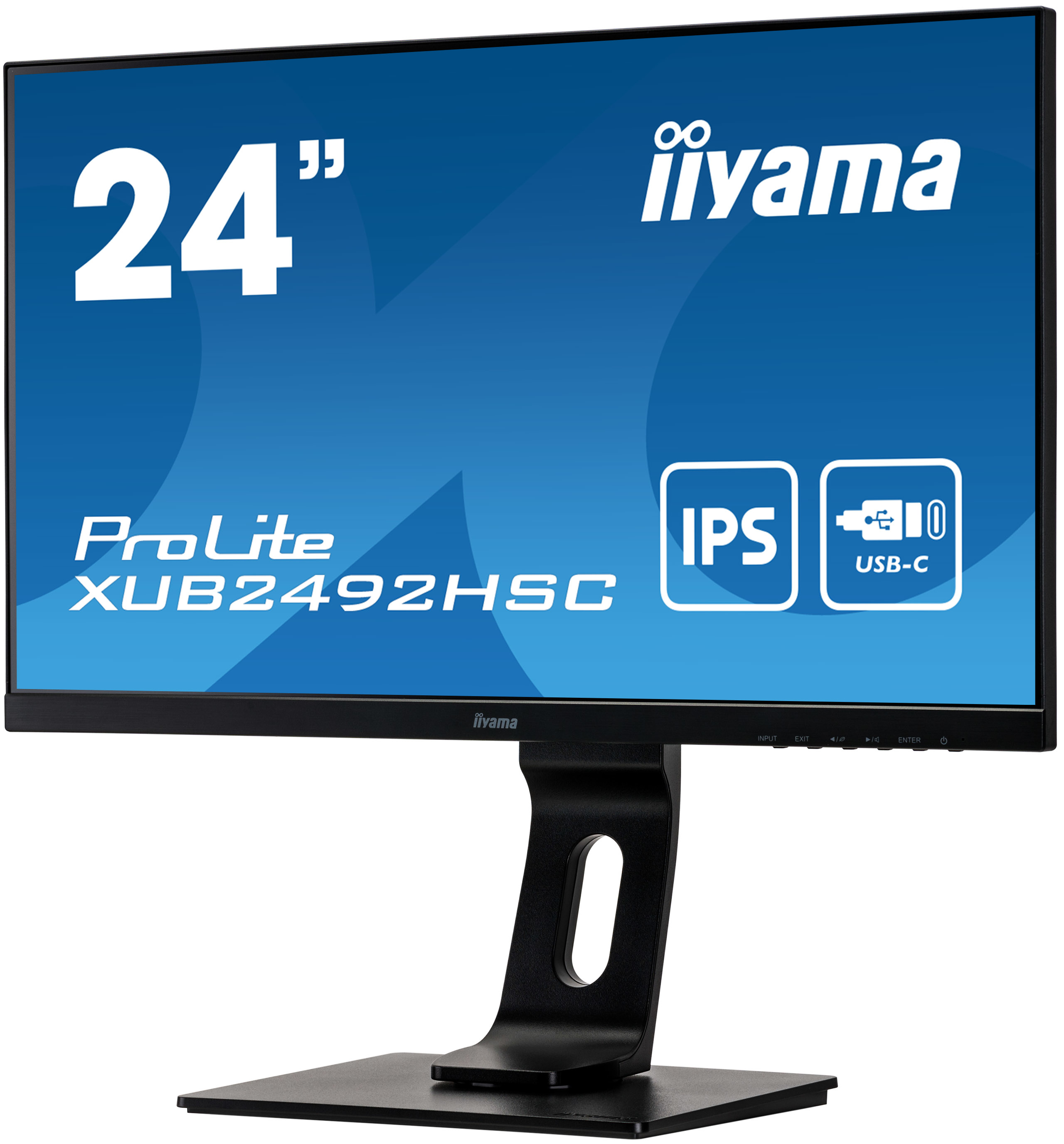 Vorderansicht eines 24-Zoll-iiyama-Monitors mit dem Text 'ProLite XUB2492HSC'.